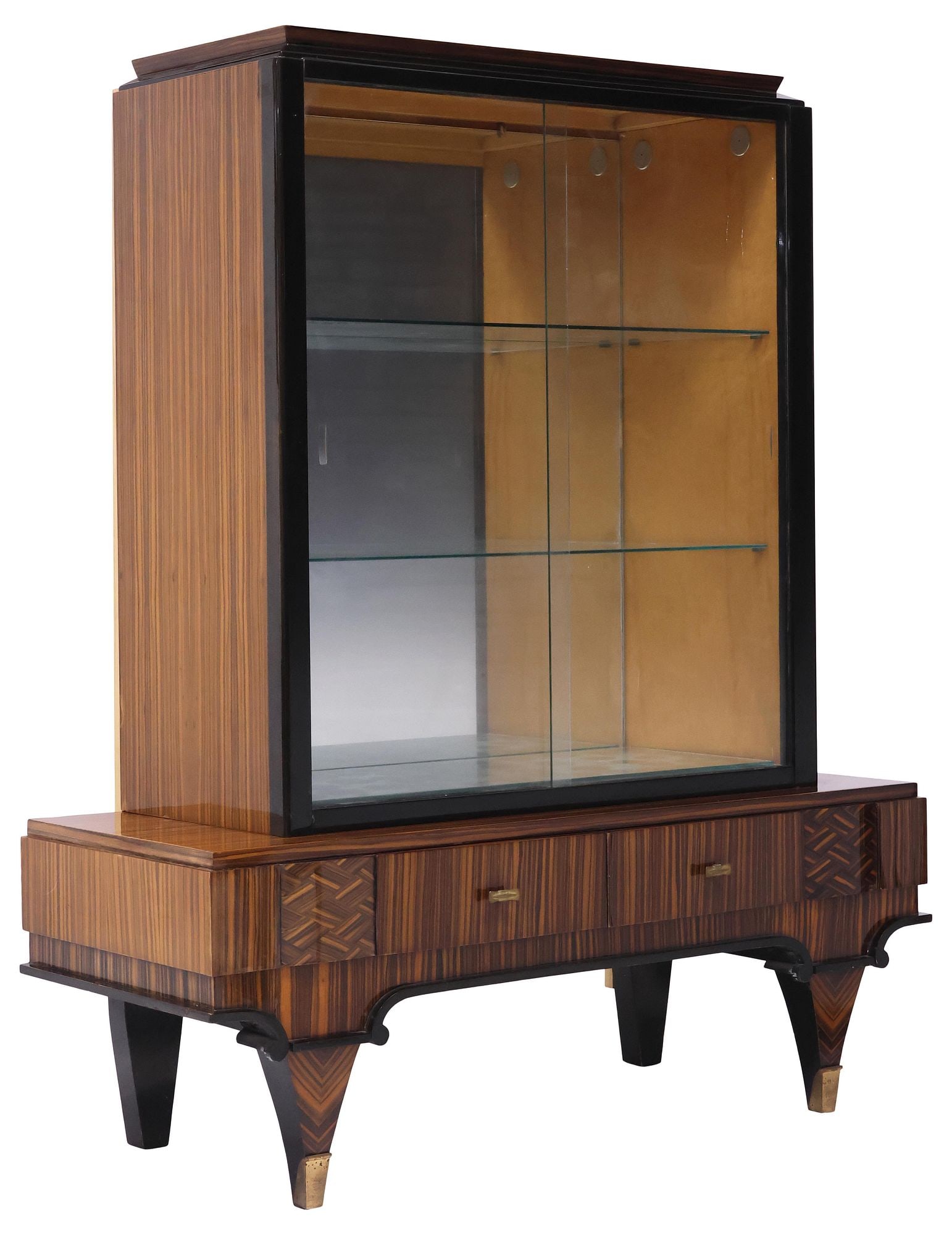 FRENCH MID-CENTURY MODERN LACQUERED EXOTIC VENEER VITRINE CABINET (1 of 7)