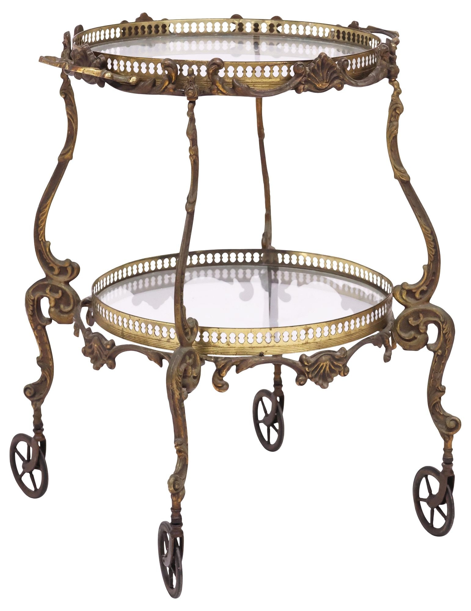 ITALIAN TWO-TIER SCROLLED GILT METAL BAR CART/ SERVICE TROLLEY (1 of 4)