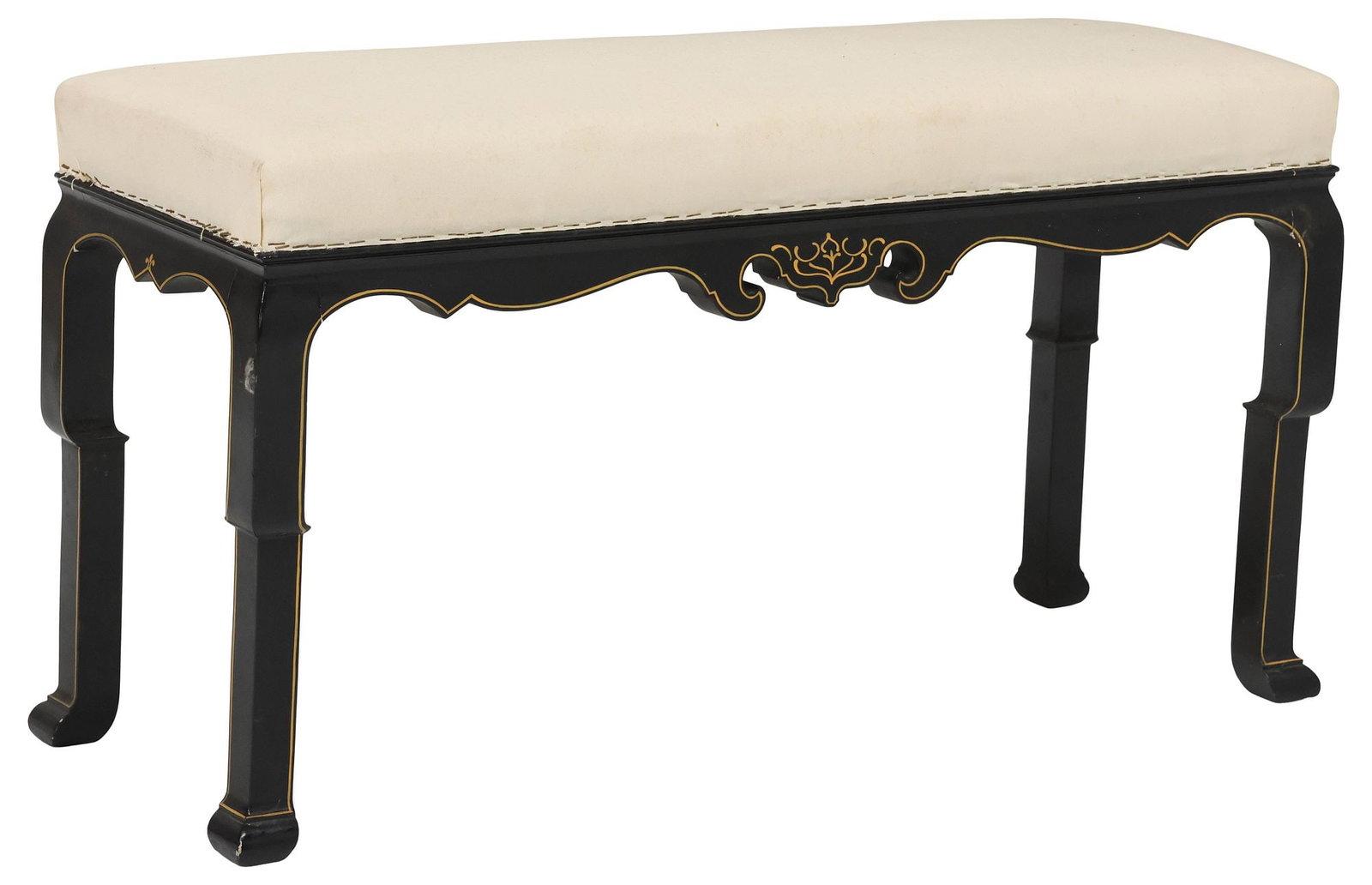 CHINESE BLACK LACQUERED & UPHOLSTERED BENCH (1 of 5)