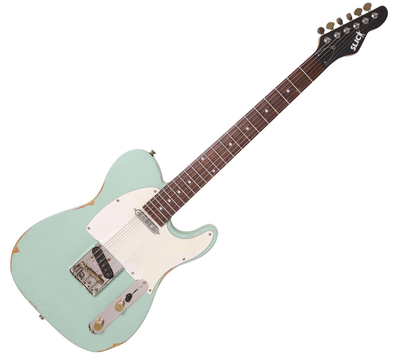 SLICK SL51 AGED GREEN TELECASTER-STYLE ELECTRIC GUITAR IN HARD CASE (1 of 8)