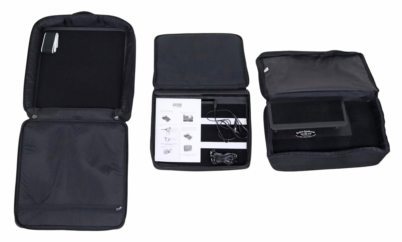 (3) PEDAL BOARDS WITH CASES: (3) pedalboards, Gator, Rockon, SKB. each accompanied by soft case, largest overall in case: approx 20.5"h, 19.5"w, 4.25"d, 25lbs total **Provenance: From the personal collection of
