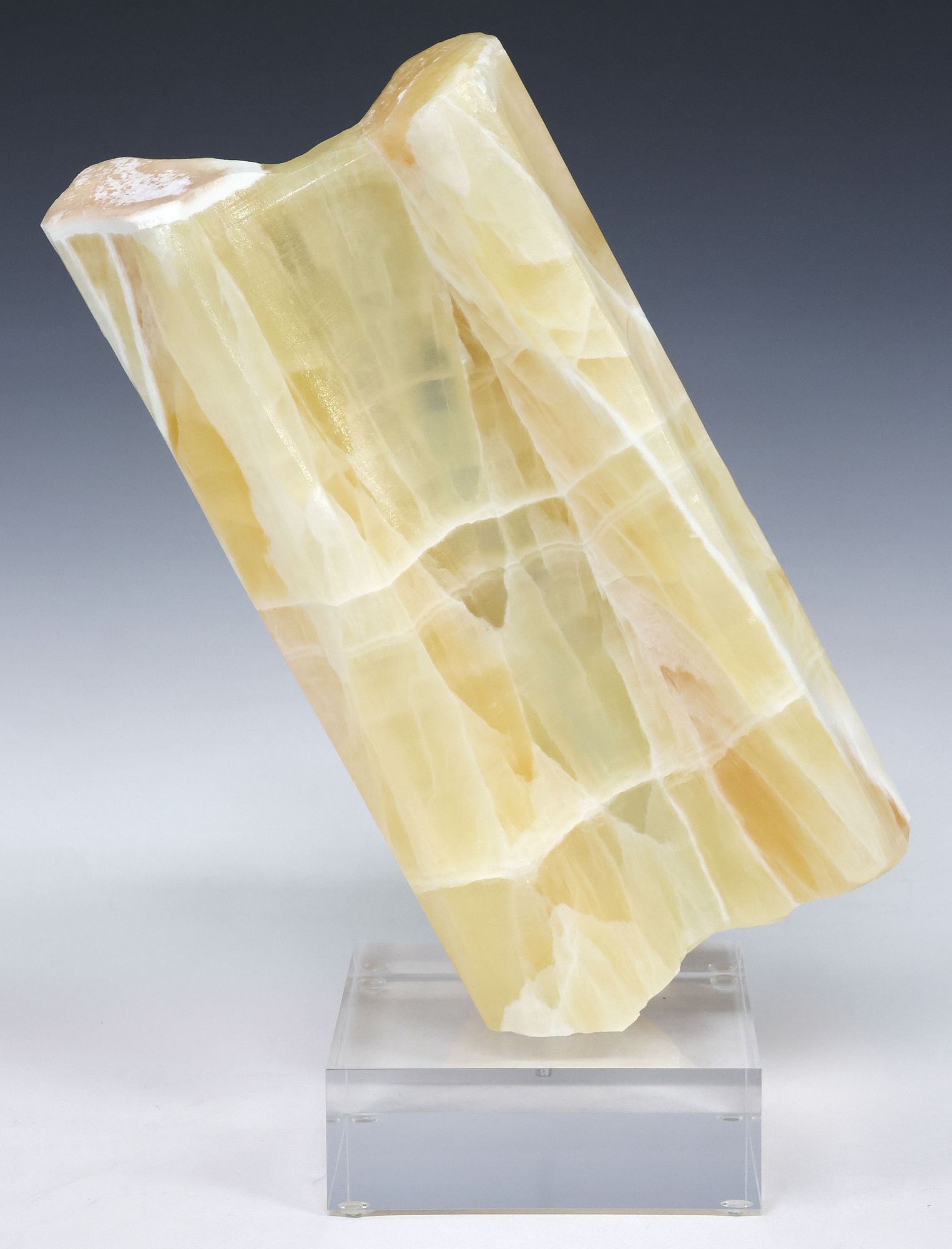 GEOLOGICAL HONEYCOMB CALCITE SPECIMEN ON ACRYLIC BASE: Geological honeycomb calcite specimen, on acrylic base, specimen: approx 14"h, 12.5"w, 4"d, overall: approx 16.5"h, 12.5"w, 6"d, 19.75lbs