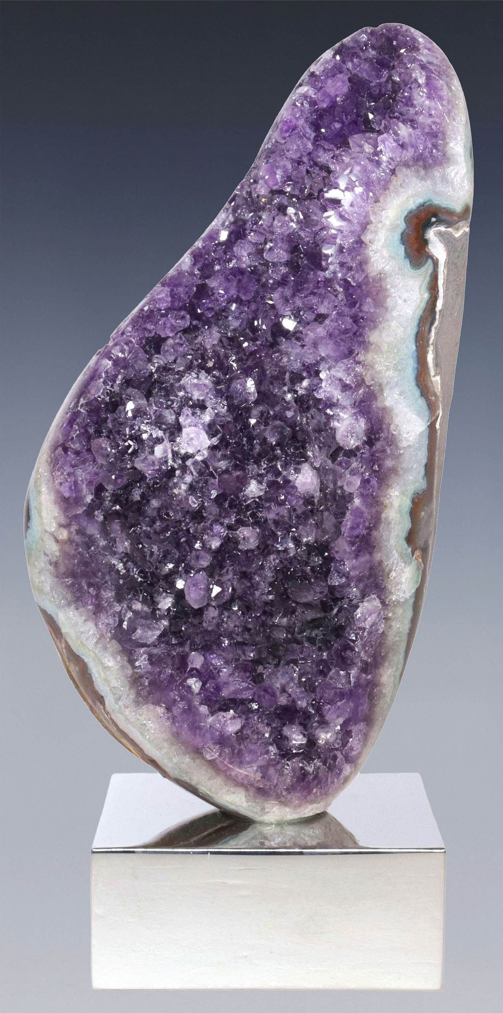 GEOLOGICAL AMETHYST GEODE SPECIMEN ON NICKEL BASE (1 of 3)
