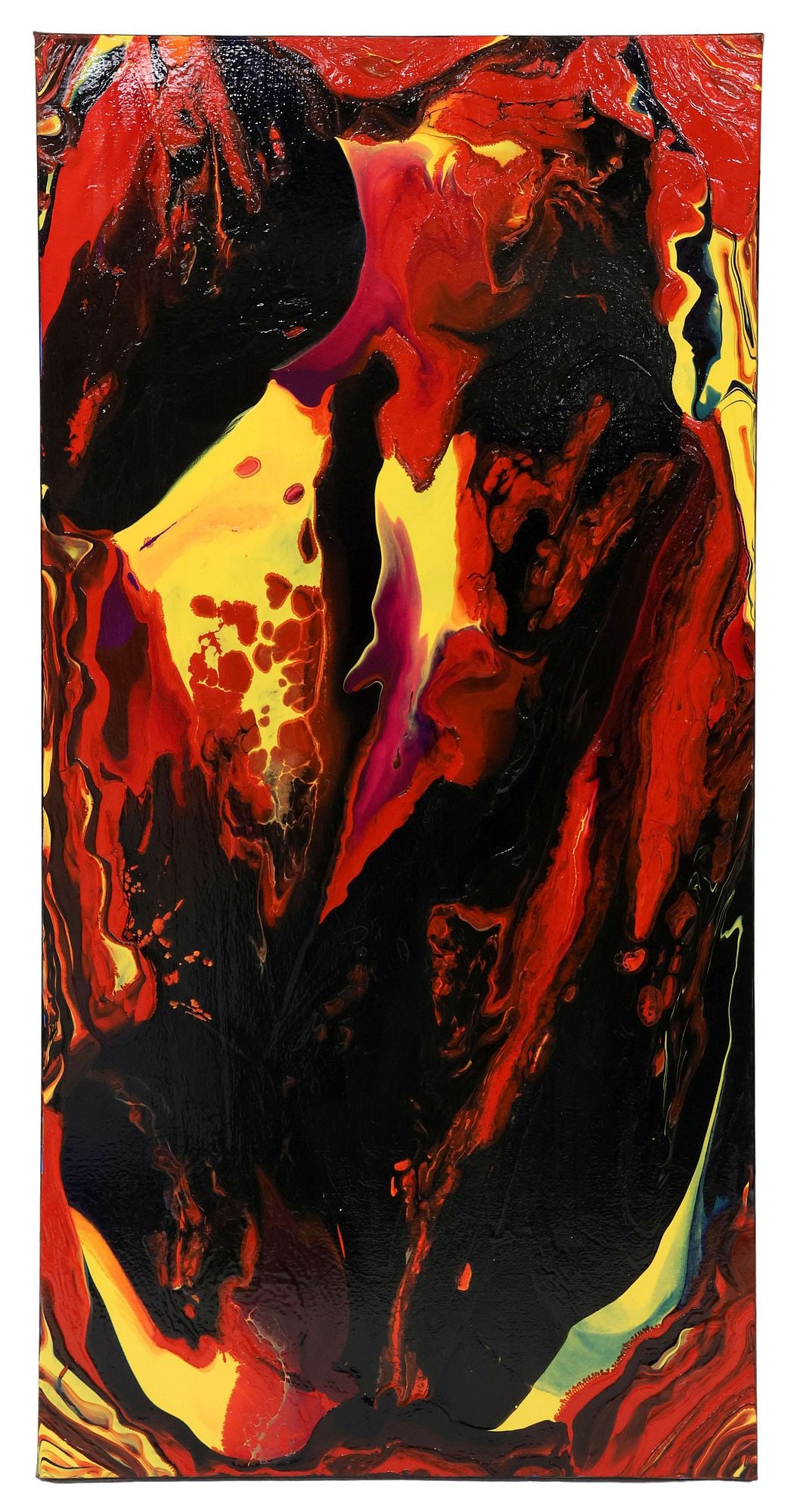 PETRONELLA GREER (B.1945) PAINTING, 'CRIMSON RIFT,' 48" X 24": Gallery-wrapped acrylic on canvas painting, "Crimson Rift," signed verso Petronella Greer (Texas, b.1945), titled on back stretcher, accompanied by certificate of authenticity issued by the artist,