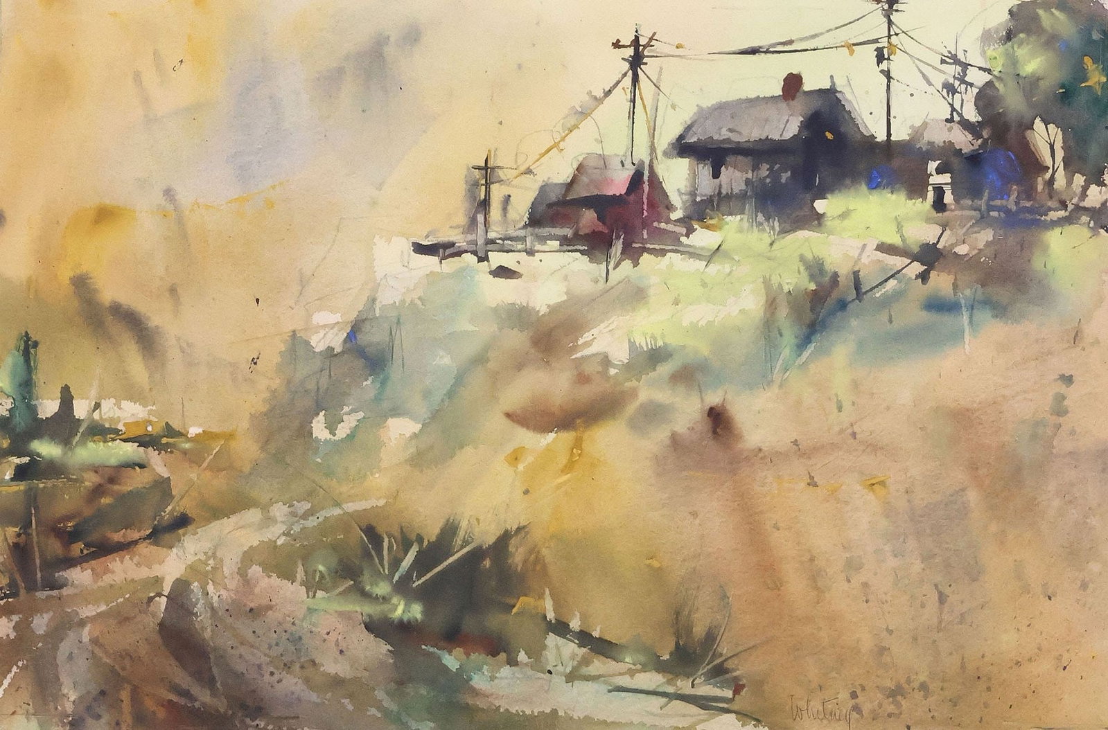 EDGAR ALBERT WHITNEY (D.1987) WATERCOLOR PAINTING, FALL COTTAGE LANDSCAPE (1 of 5)