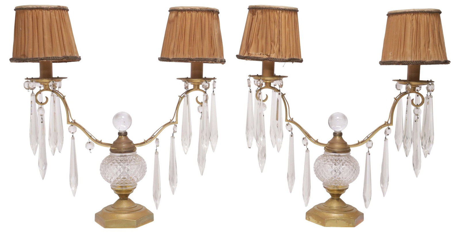 (2) FRENCH GILT METAL & GLASS 2-LIGHT TABLE LAMPS / GIRANDOLES (1 of 4)