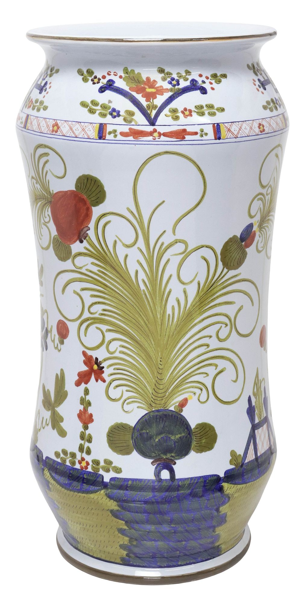 ITALIAN VECCHIA FAENZA POLYCHROME MAJOLICA FLOOR VASE / UMBRELLA STAND (1 of 3)