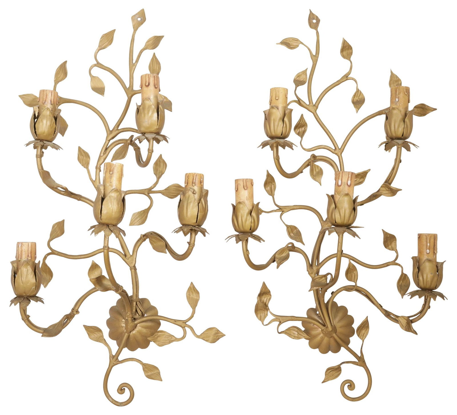 (2) ITALIAN GILT-METAL FOLIATE 5-LIGHT WALL SCONCES (1 of 4)
