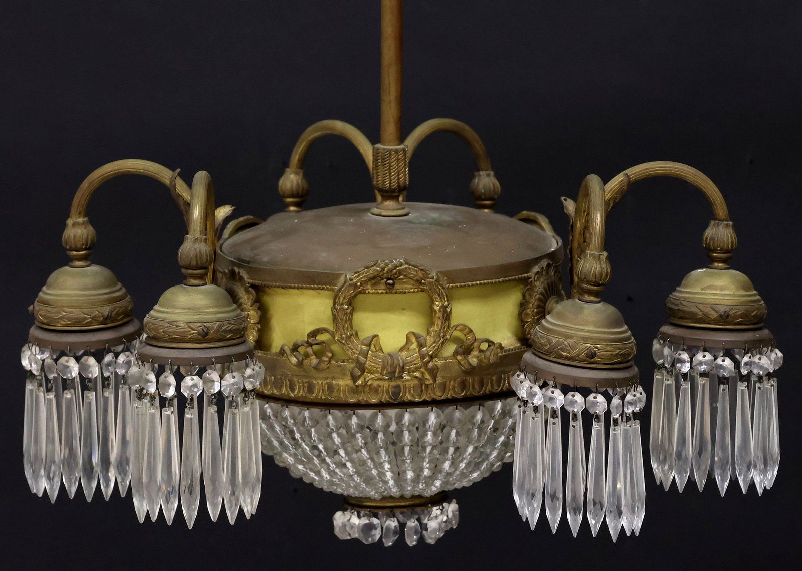 EMPIRE STYLE GILT-METAL & CRYSTAL 7-LIGHT CHANDELIER (1 of 4)