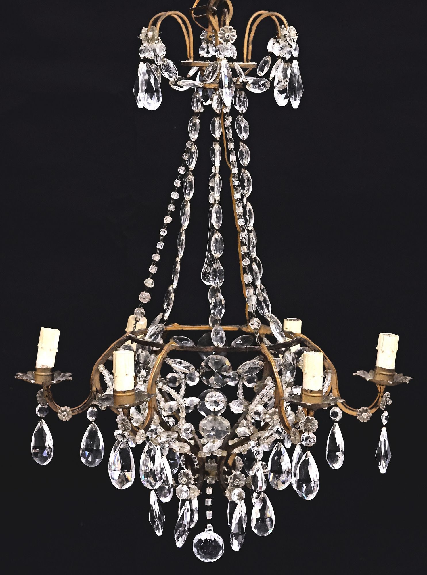 ITALIAN GILT-METAL & CRYSTAL 6-LIGHT CHANDELIER (1 of 3)