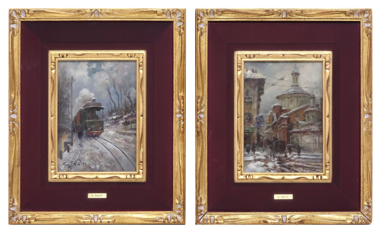(2) G. SALVI (ITALIAN, 20TH C.) IMPRESSIONIST PAINTINGS, TRAIN & STREET SCENE (1 of 6)