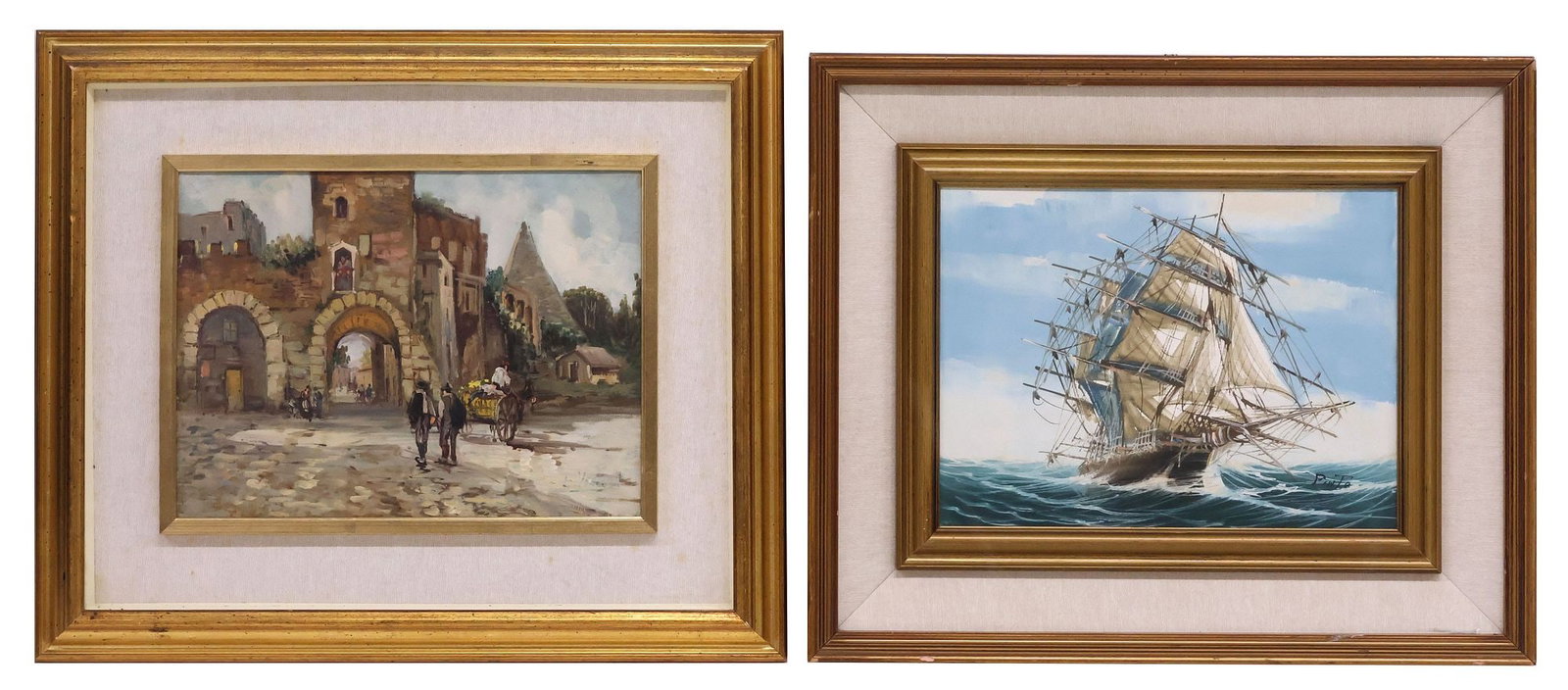 (2) ITALIAN SCHOOL PAINTINGS, IMPRESSIONIST VILLAGE & NAUTICAL SCENE (1 of 6)