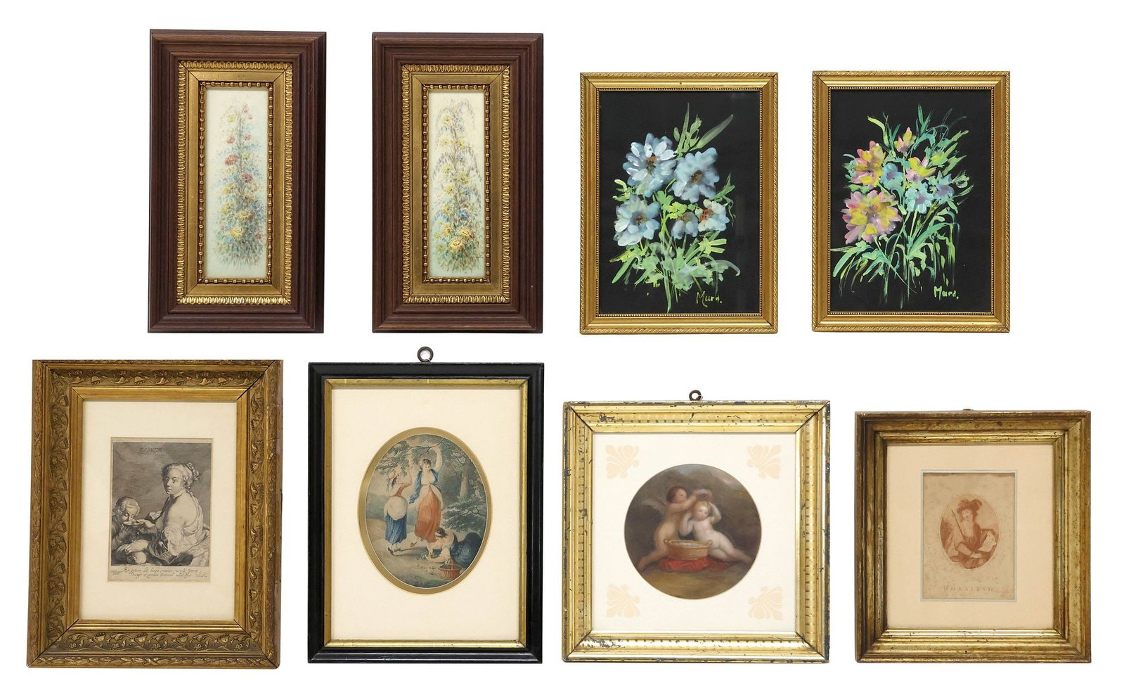 (8) FRAMED CONTINENTAL SCHOOL ARTWORK, FLORAL PAINTINGS & PRINTS (1 of 8)