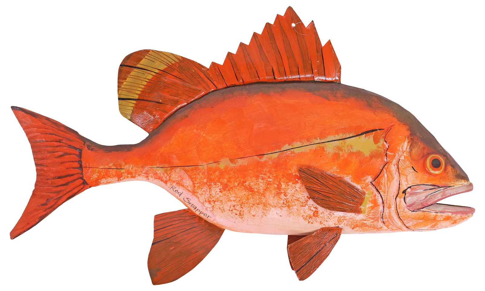 JIM GRIFFITH (B.1940) FOLK ART CARVED WOOD FISH SCULPTURE, 'RED SNAPPER' (1 of 6)