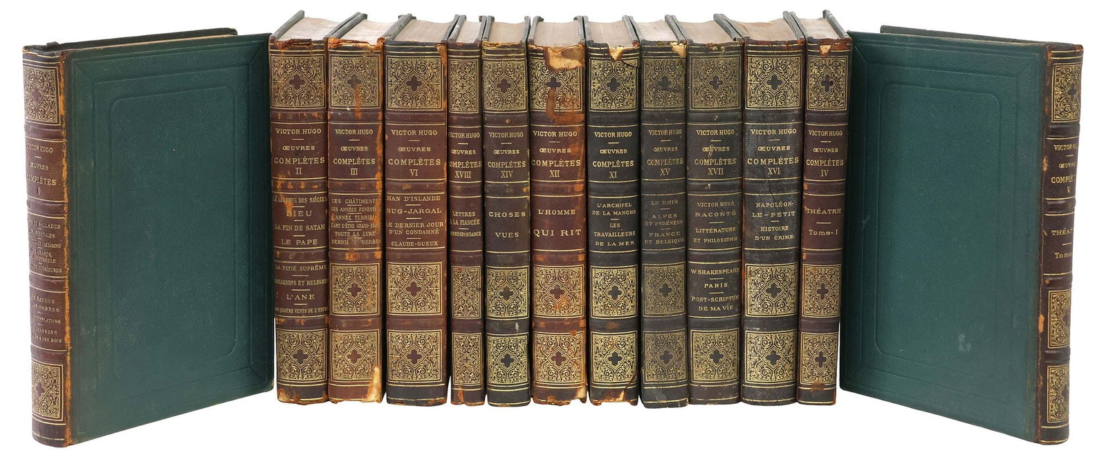(13) FRENCH LEATHER-BOUND LIBRARY SHELF BOOKS, WORKS OF VICTOR HUGO (1 of 4)