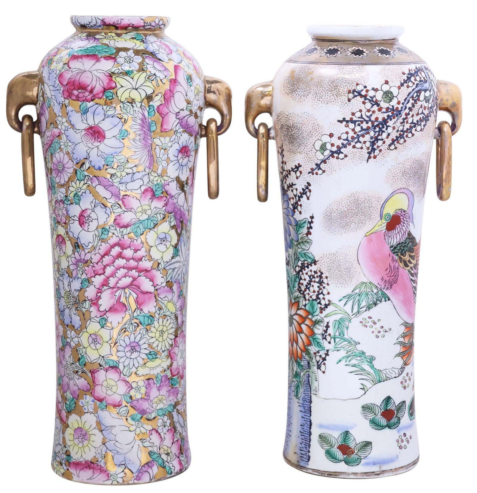 (2) CHINESE PARCEL-GILT FAMILLE ROSE FLORAL PORCELAIN VASES (1 of 7)
