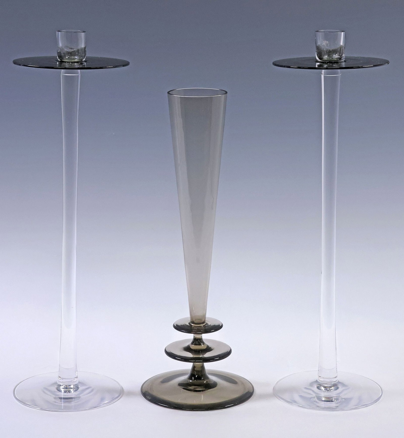 (3) SCANDINAVIAN SMOKED GLASS VASE & ORRIFERS 'CYRANO' CANDLESTICKS (1 of 6)