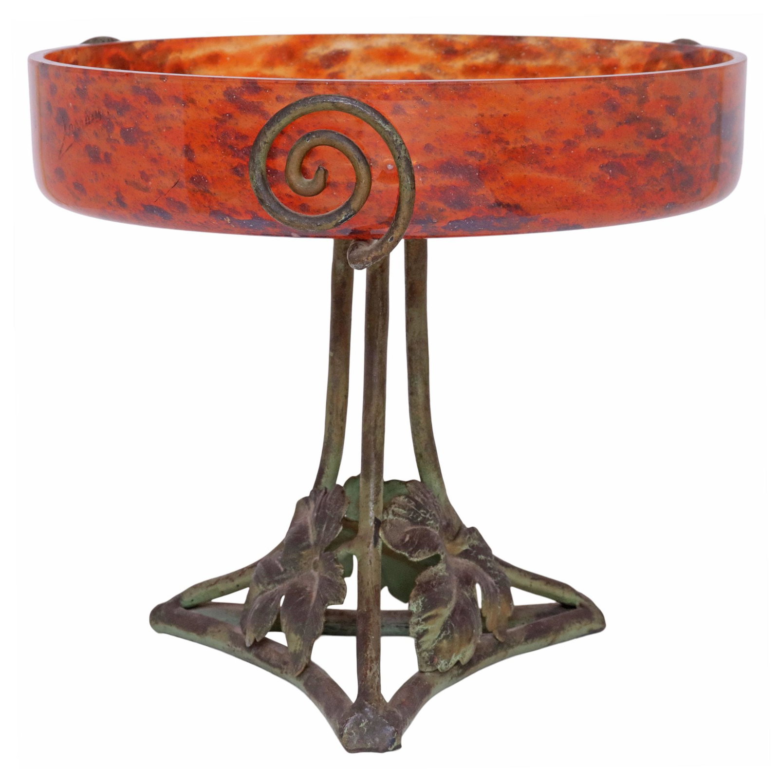 FRENCH LORRAIN NANCY ART NOUVEAU GLASS & IRON CENTERPIECE COMPOTE (1 of 4)