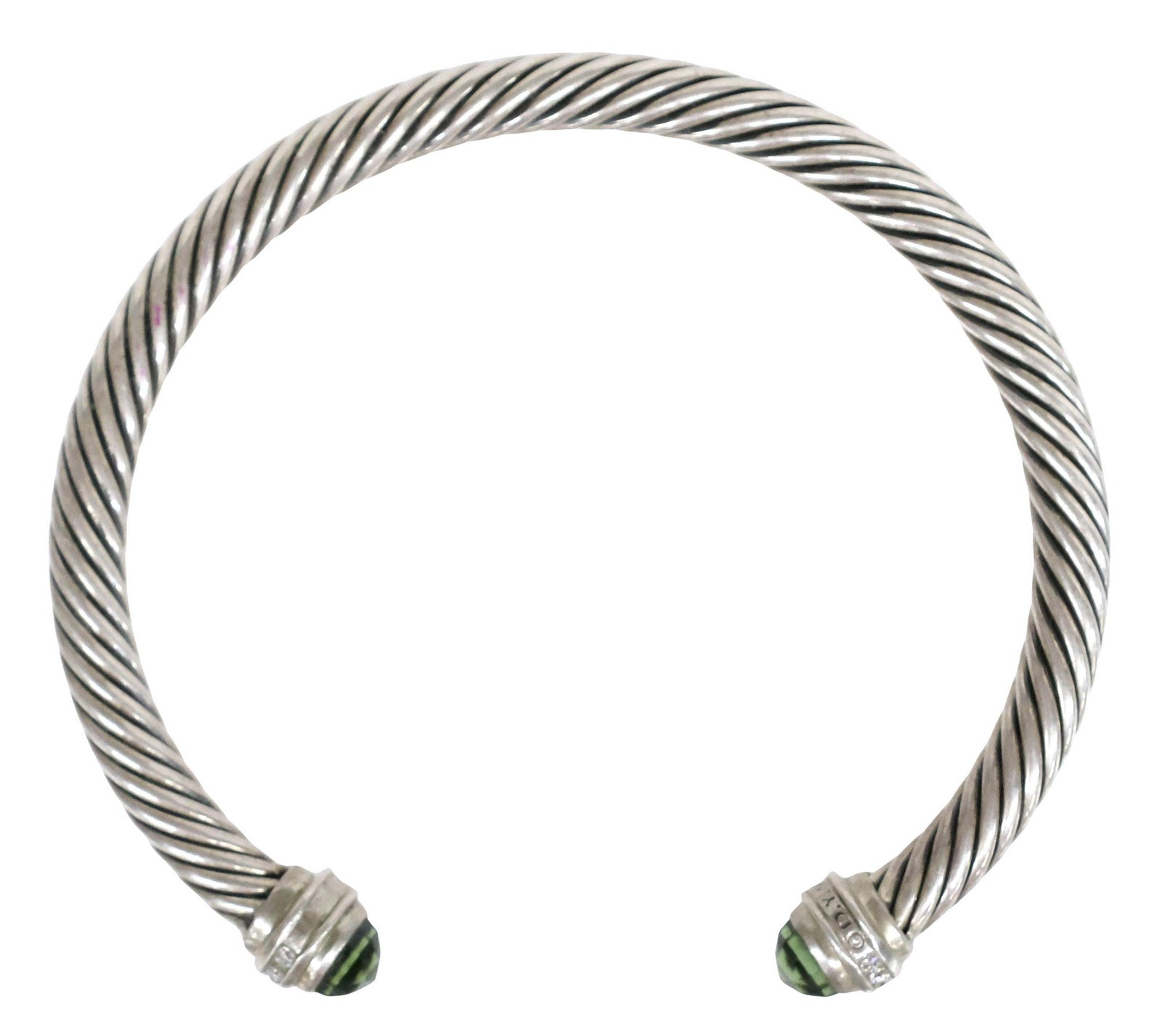 DAVID YURMAN STERLING, GREEN PRASIOLITE, & DIAMOND CABLE BRACELET (1 of 6)