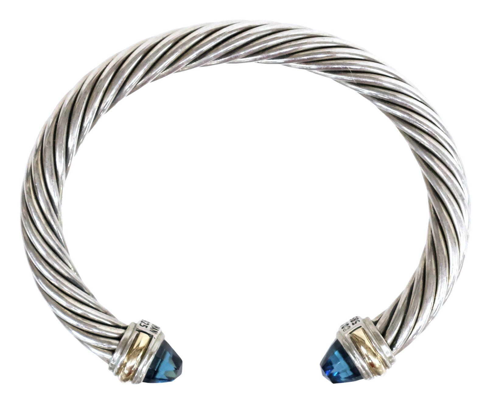 DAVID YURMAN 14K GOLD, STERLING, & BLUE TOPAZ CABLE BRACELET (1 of 6)