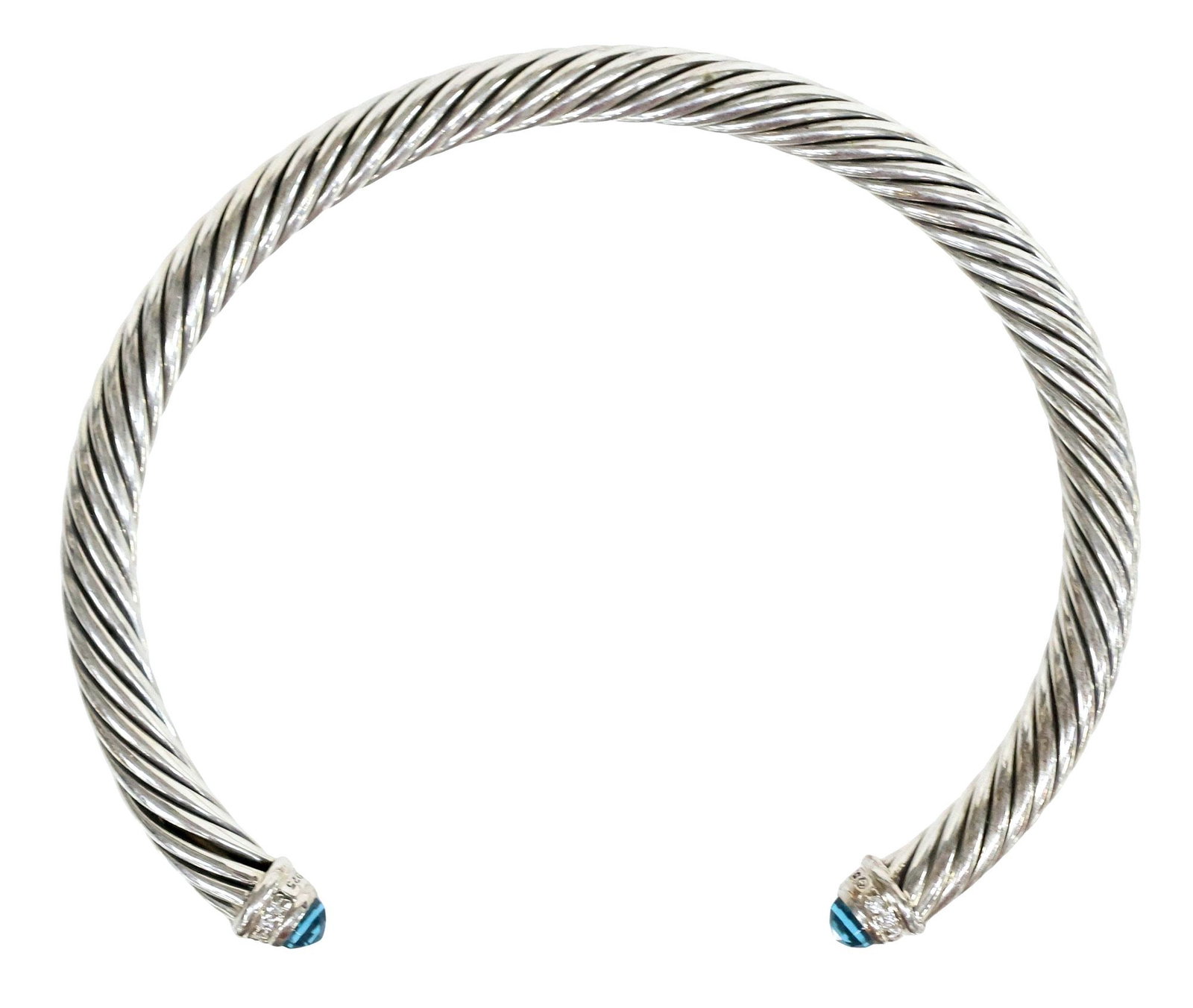 DAVID YURMAN STERLING, BLUE TOPAZ, & PAVE DIAMOND CABLE BRACELET (1 of 6)