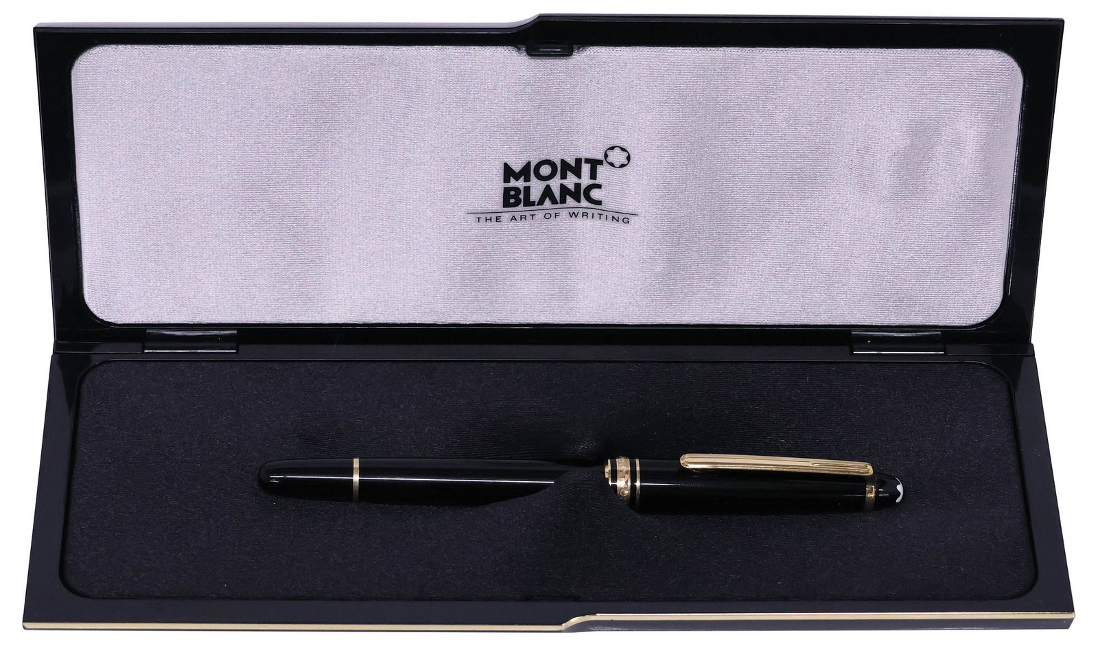 MONTBLANC MEISTERSTUCK ROLLERBALL PEN IN BRANDED BOX: Montblanc Meisterstuck rollerball pen, surmounted by the white star emblem, in worn branded box, accompanied by Montblanc user guide, approx 5 3/8"l, overall in box: approx 8 7/8"l, 3.5"w, 1.5"d, 285.