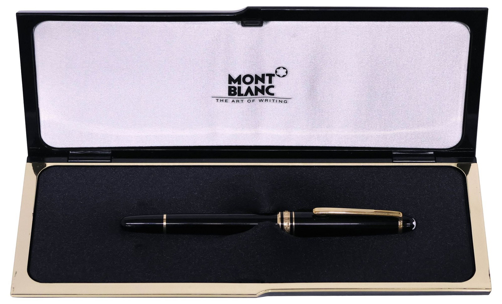 MONTBLANC MEISTERSTUCK ROLLERBALL PEN IN BRANDED BOX: Montblanc Meisterstuck rollerball pen, surmounted by the white star emblem, in branded box, accompanied by International Service Certificate, approx 5 3/8"l, overall in box: approx 8.75"l, 3.5"w, 1.5"