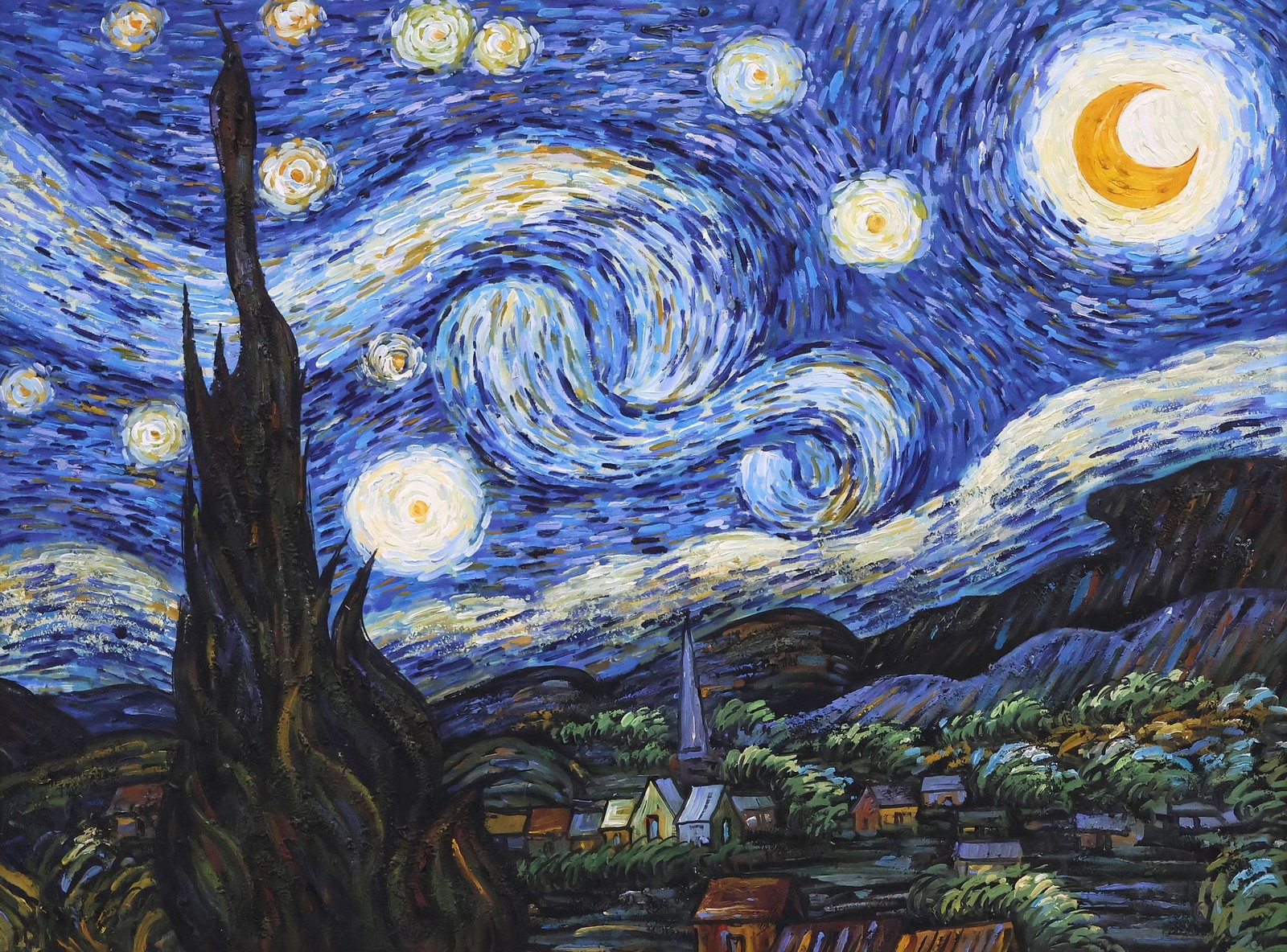 AFTER VINCENT VAN VOGH (1853-1890) PAINTING, 'STARRY NIGHT,' 36" X 48" (1 of 3)