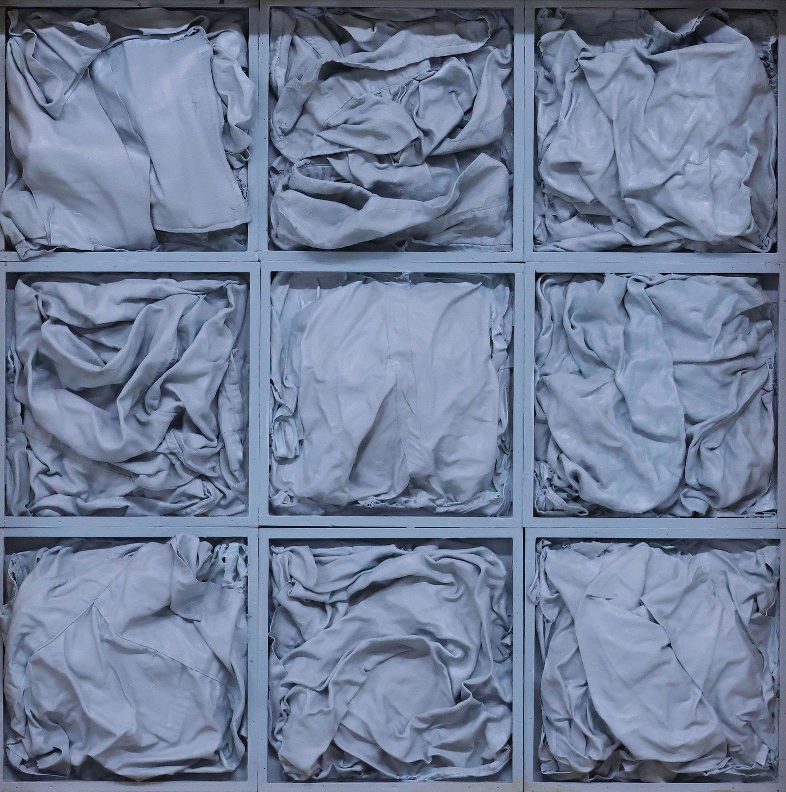 JACOB DRACHLER (NY, 1909-1998) FRAMED MIXED MEDIA, 'BLUE RELIEF I': Framed mixed-media relief sculpture, "Blue Relief I," signed verso Drachler (Jacob Drachler, New York, 1909-1998), titled and dated [19]77 verso, retaining Weatherspoon Art Gallery, University of Nort