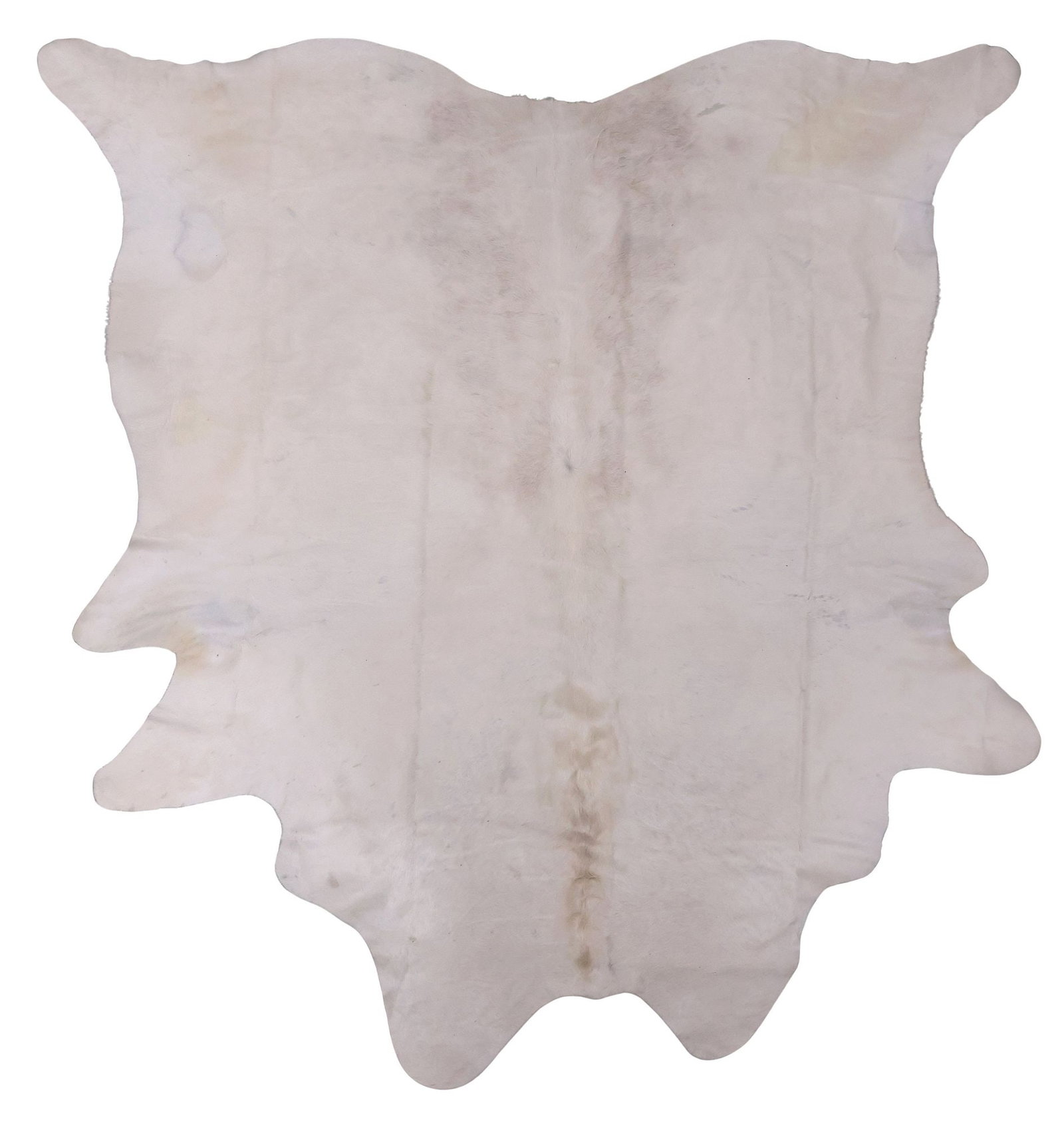 LARGE WHITE BRAZILIAN COWHIDE RUG, 91" X 91": Large white cowhide rug, marked Made in Brazil at underside, retaining iCowhide retailer's tag, approx 91"l, 91"w