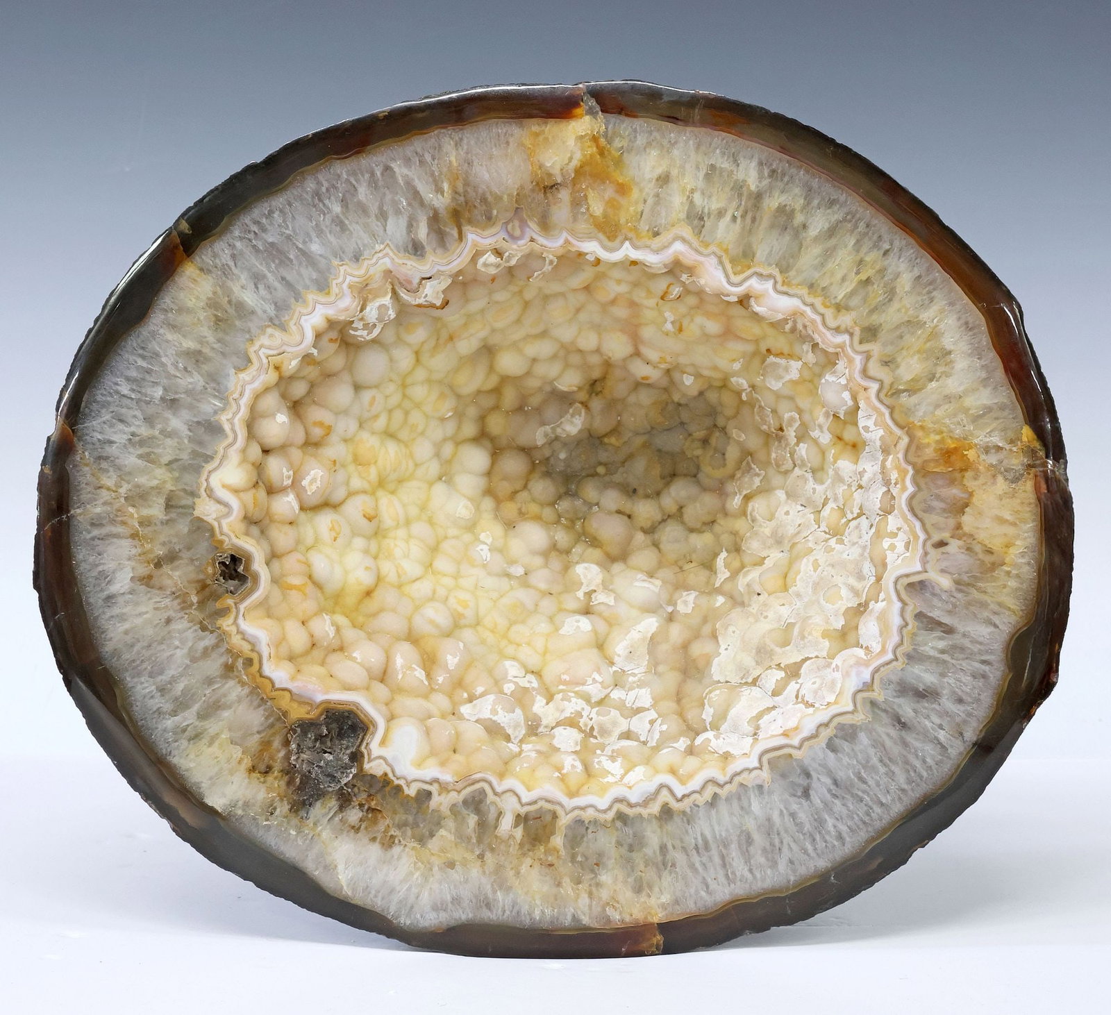 LARGE GEOLOGICAL AGATE GEODE WITH BOTRYOIDAL CLUSTERS (1 of 4)