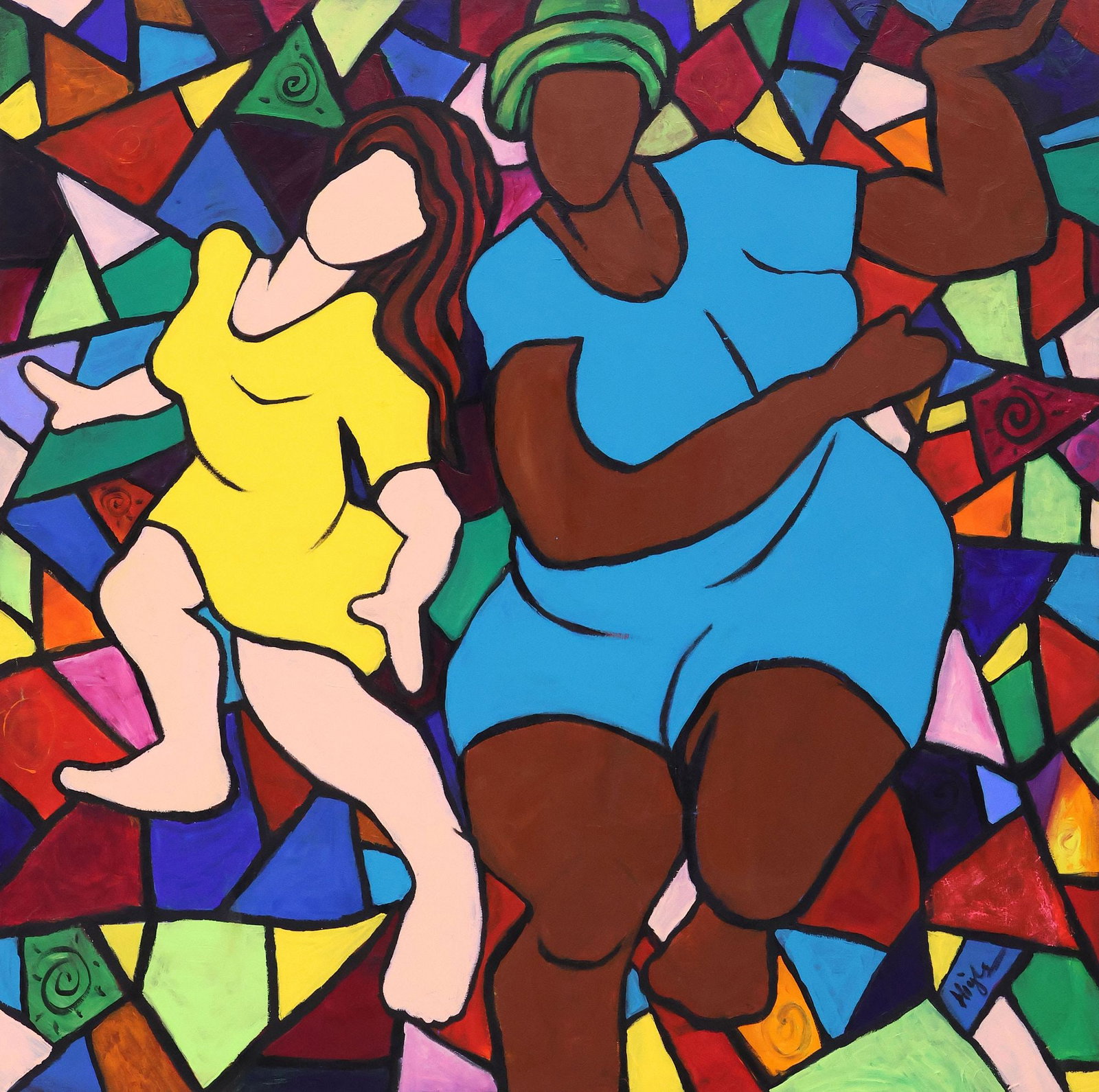 CINDY HIGBY (20TH C.) PAINTING, 'DANCE LIKE NO ONE'S WATCHING,' 40" X 40" (1 of 5)