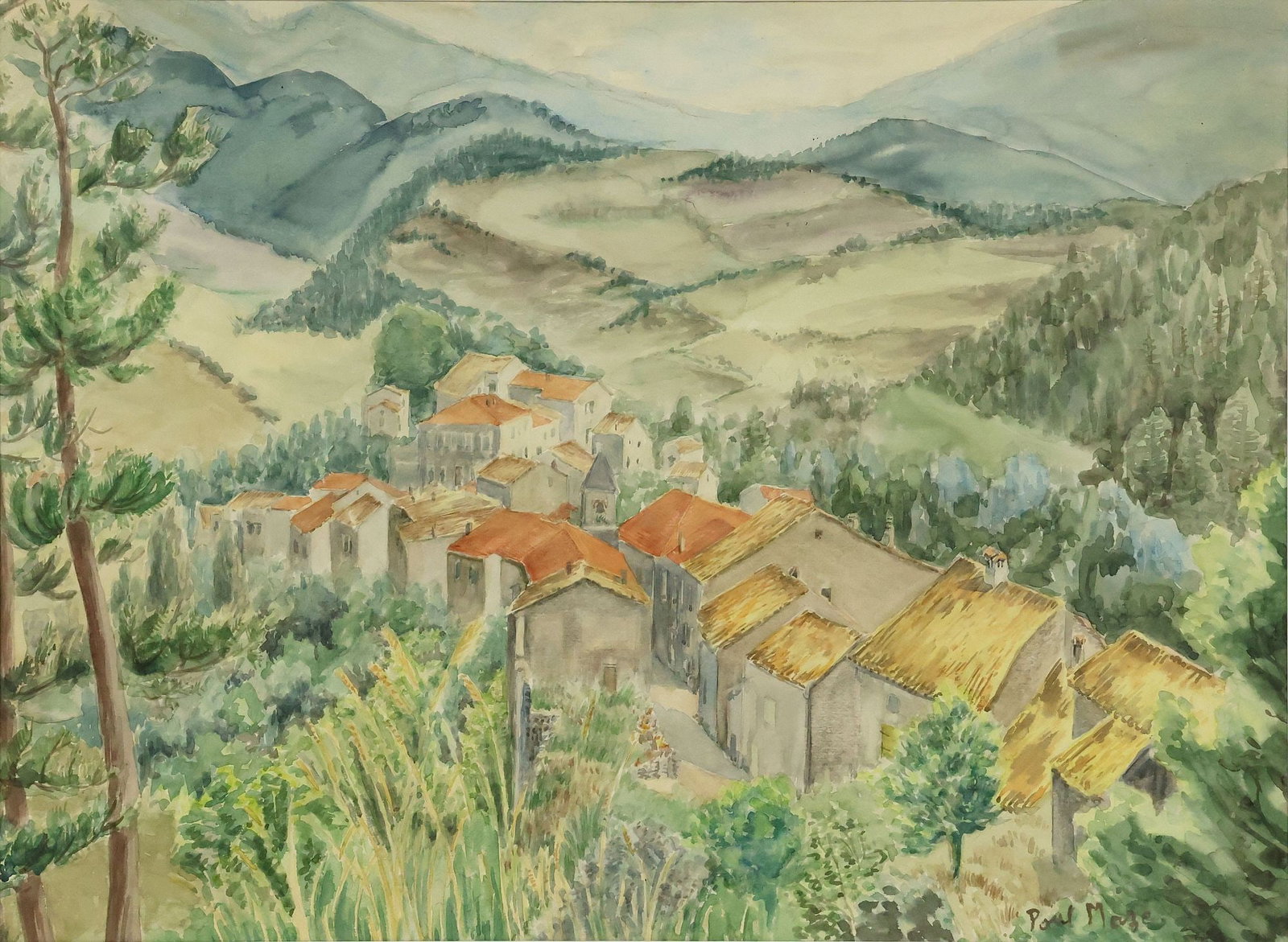 PAUL LUCIEN MAZE (1887-1979) WATERCOLOR PAINTING, VILLAGE LANDSCAPE (1 of 4)