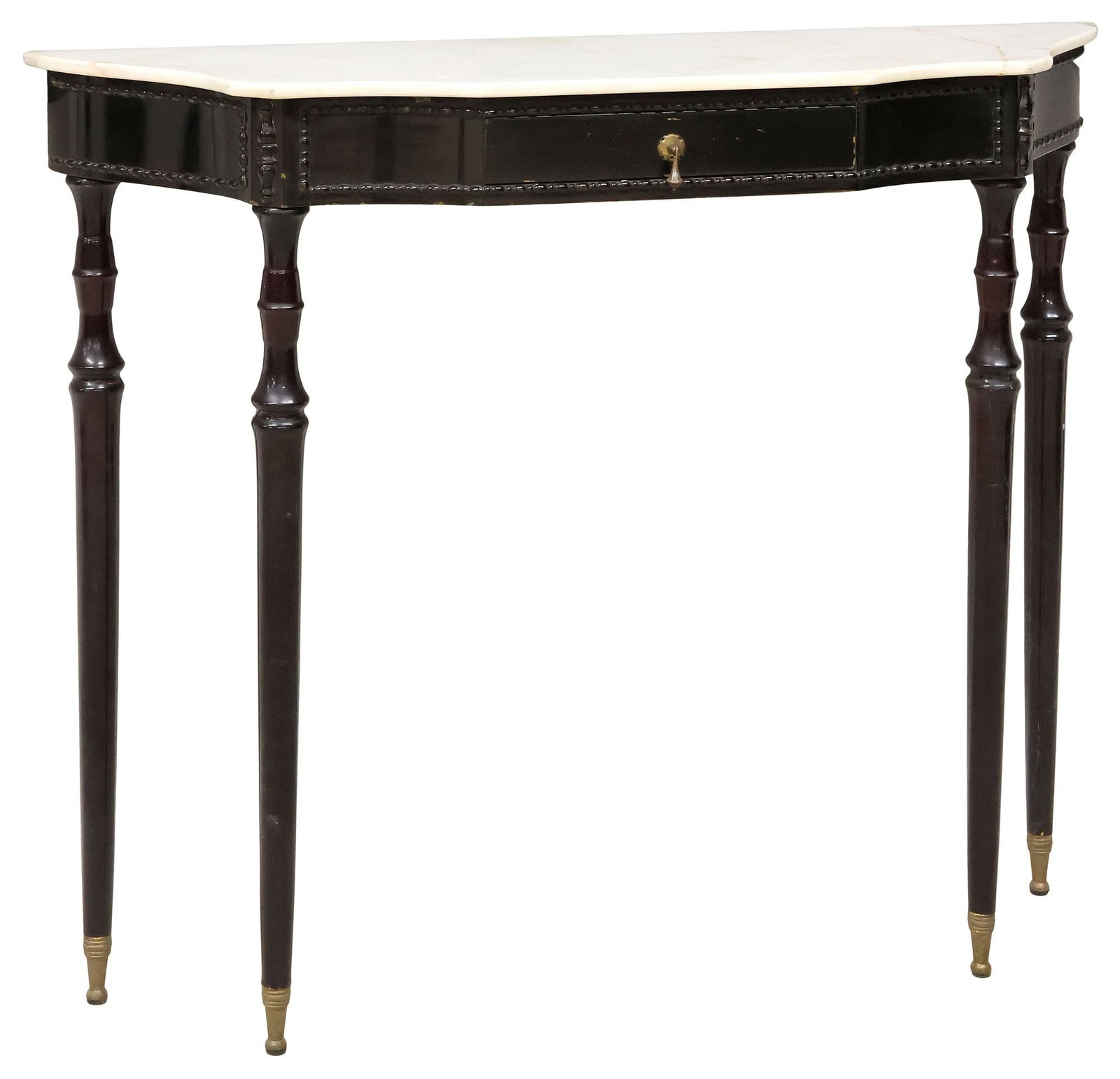 ITALIAN MID-CENTURY MODERN MARBLE-TOP BLACK LACQUER CONSOLE TABLE (1 of 5)