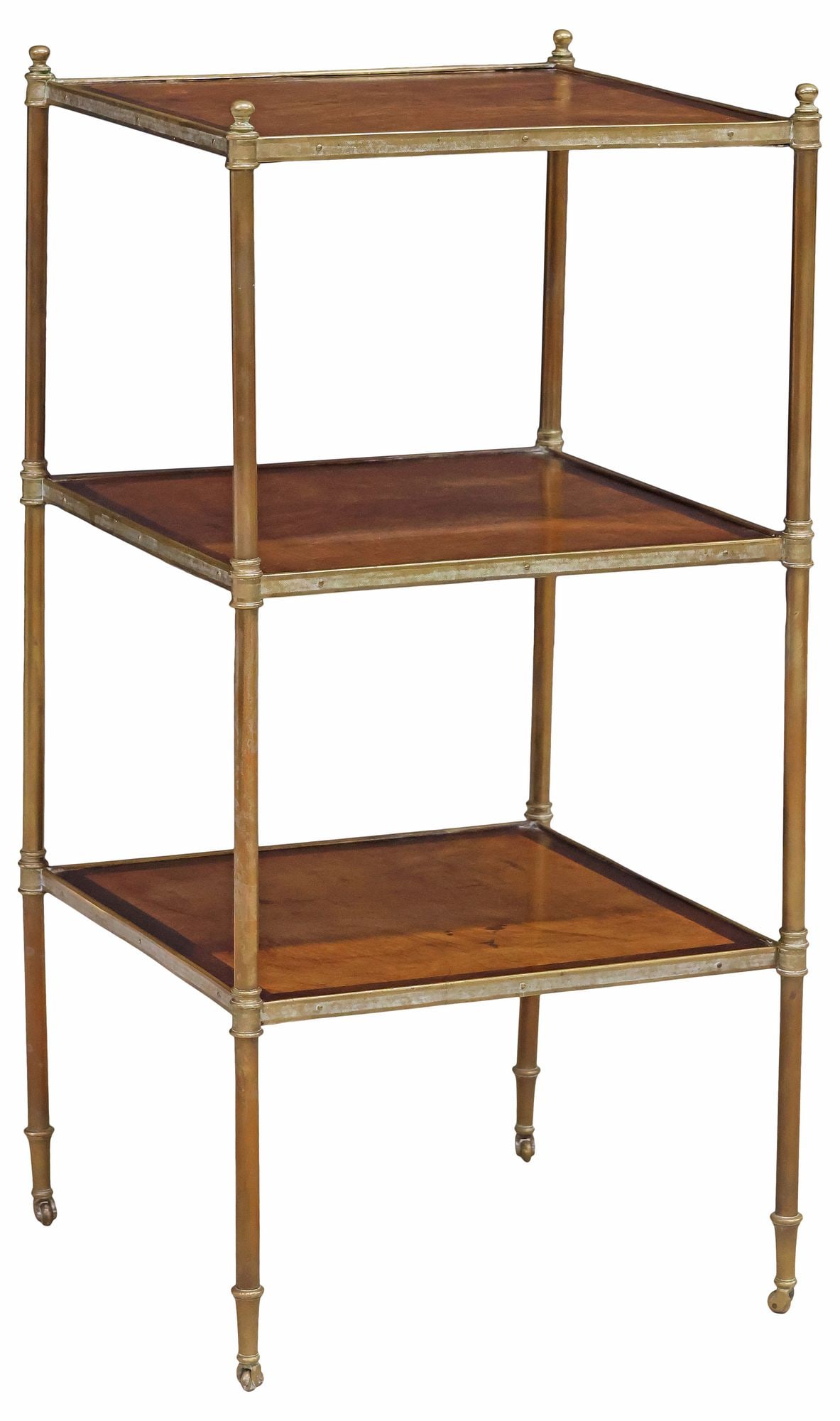 FRENCH L'ESCALIER DE CRISTAL BURLED WALNUT 3-TIER SIDE TABLE (1 of 5)