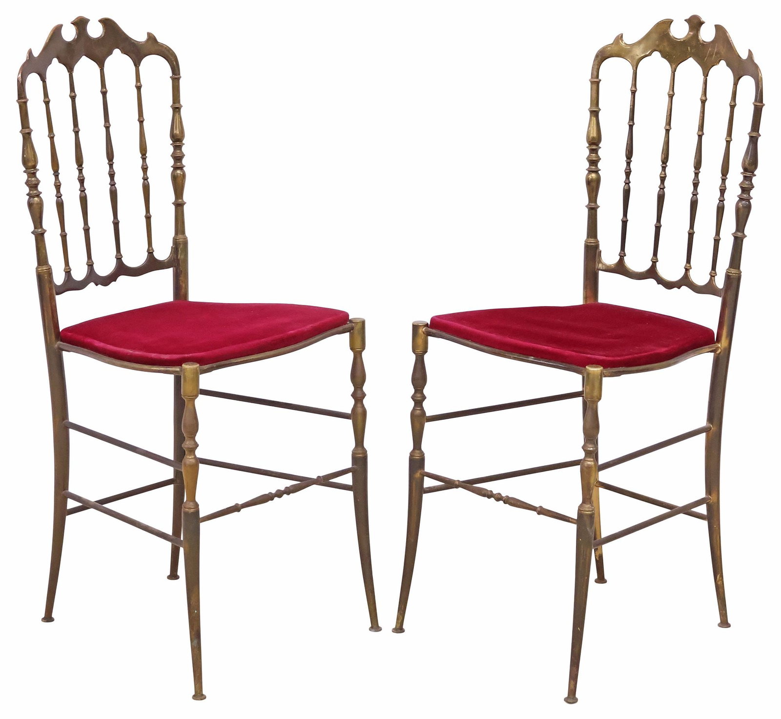 (2) ITALIAN CHIAVARI STYLE UPHOLSTERED BRASS SIDE CHAIRS (1 of 3)