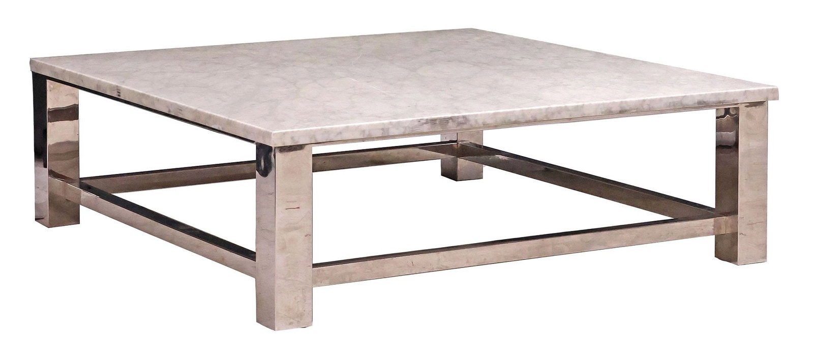 LARGE CANTONI (ATTRIB.) CARARRA MARBLE-TOP CHROMED STEEL COFFEE TABLE (1 of 4)