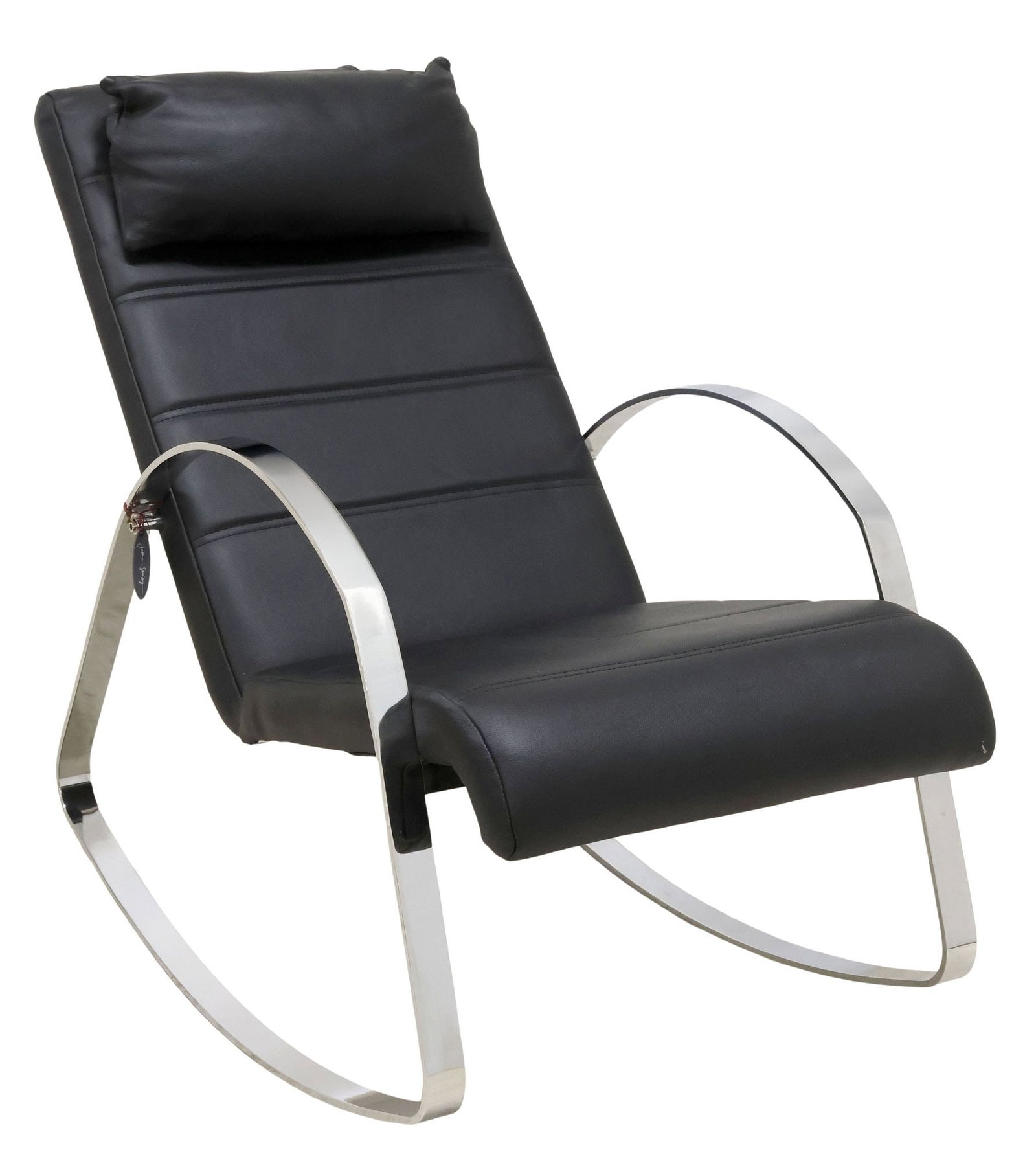 JOSHUA STEINBERG CONTEMPORARY BLACK LEATHER & CHROME ROCKING CHAIR (1 of 7)