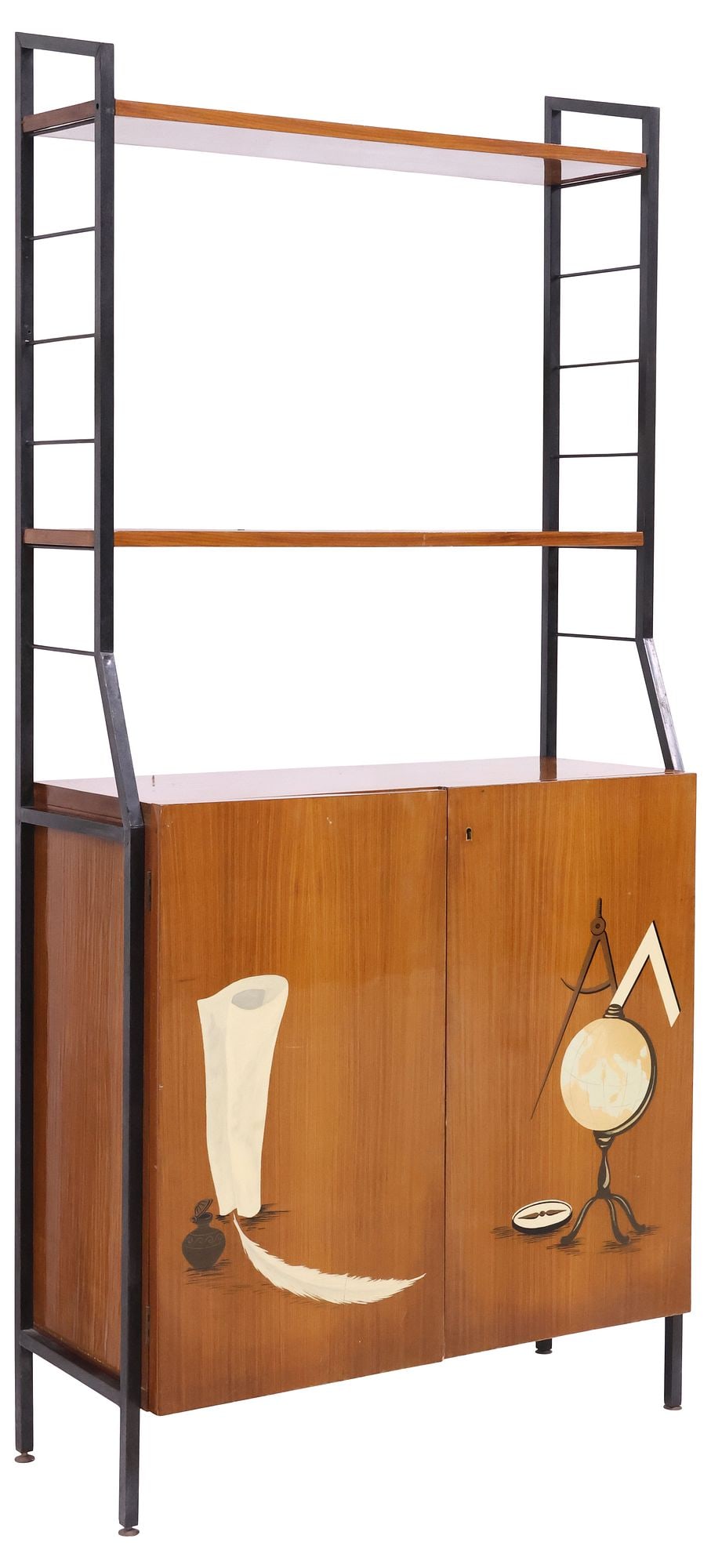 ITALIAN FORNASETTI STYLE MID-CENTURY MODERN TEAK BAR CABINET (1 of 5)