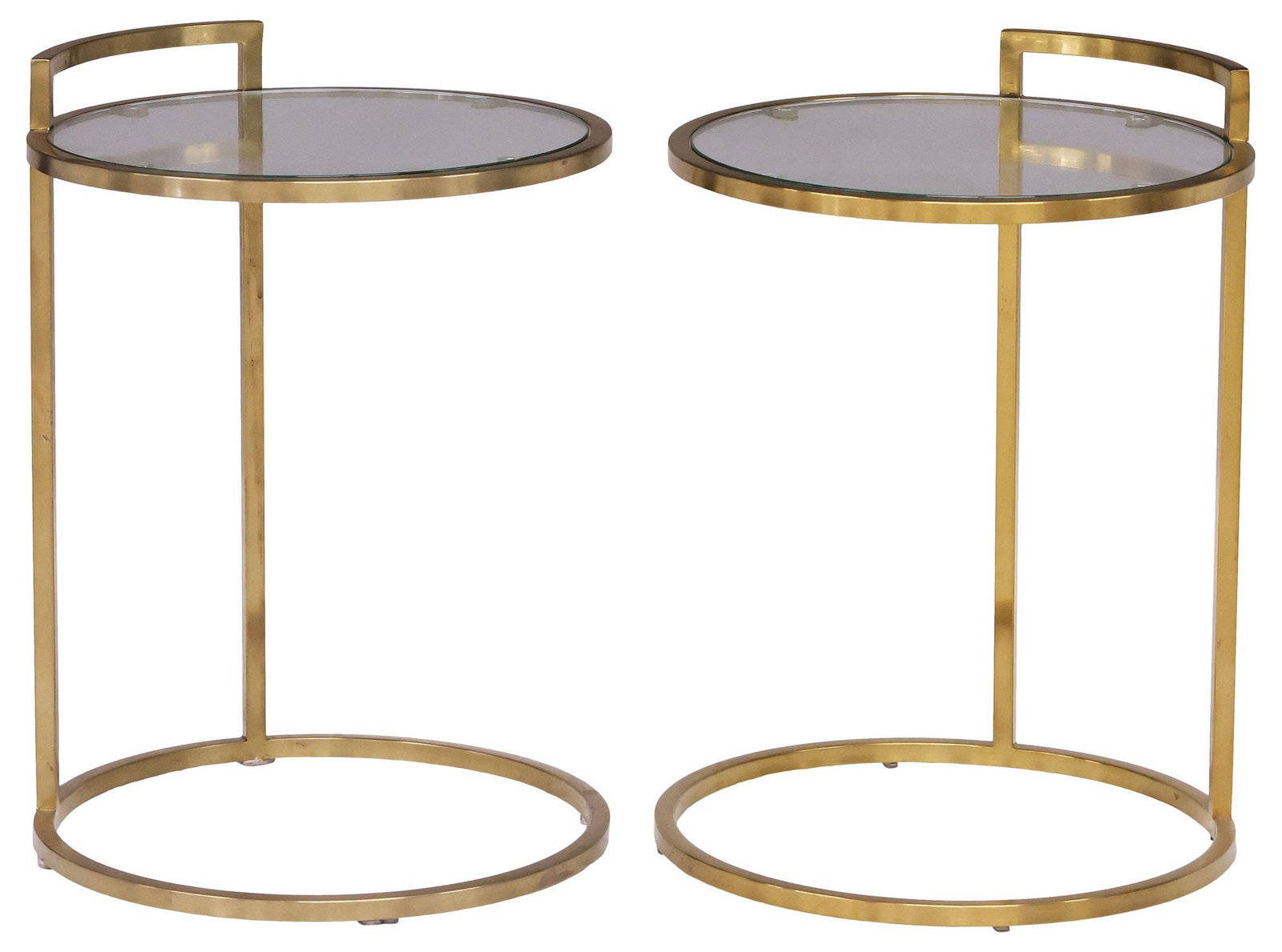 (2) CONTEMPORARY GILT METAL & GLASS CIRCULAR SIDE TABLES (1 of 4)