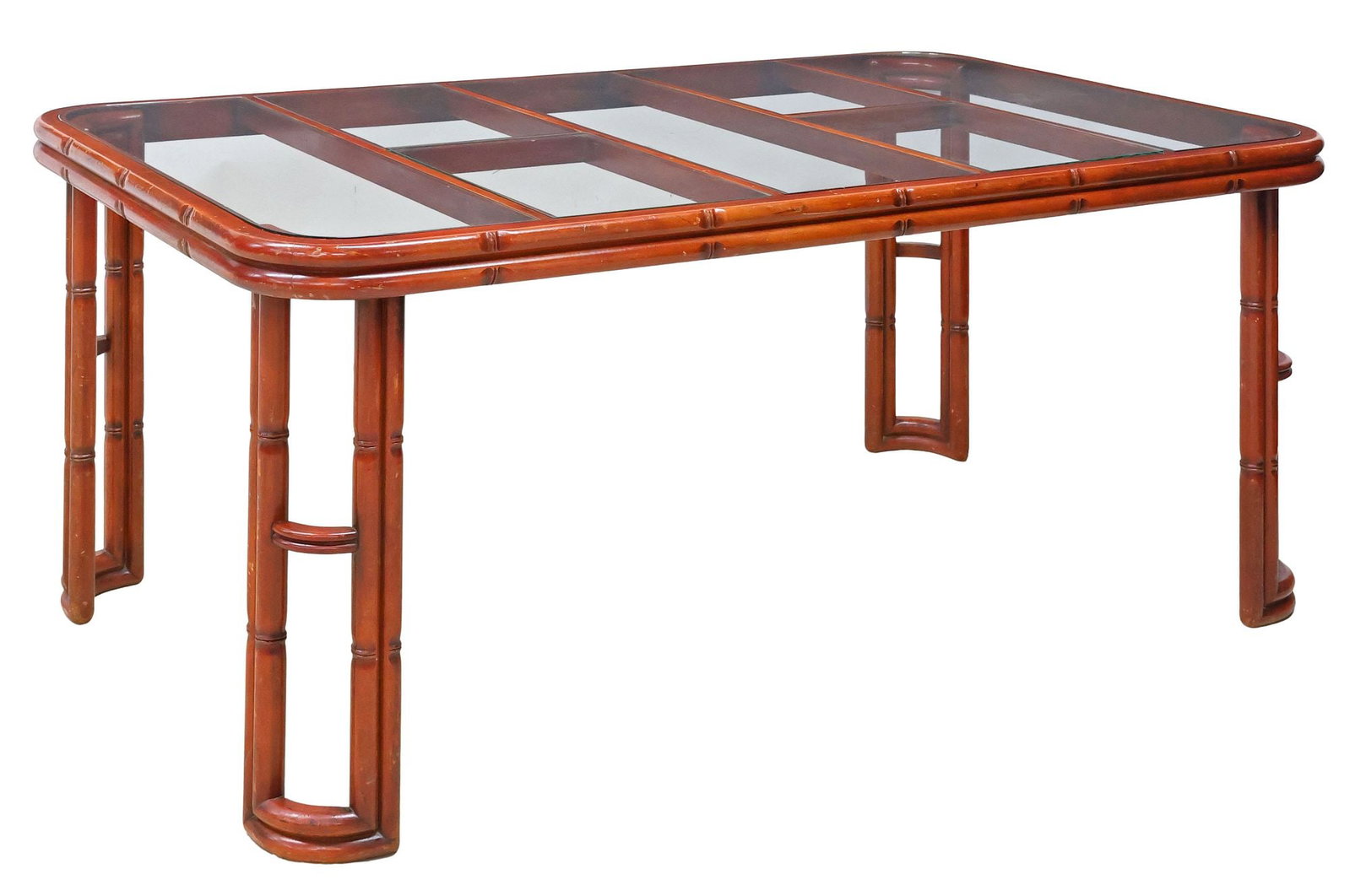 ITALIAN GIORGETTI STYLE GLASS-TOP LACQUERED FAUX BAMBOO DINING TABLE (1 of 4)