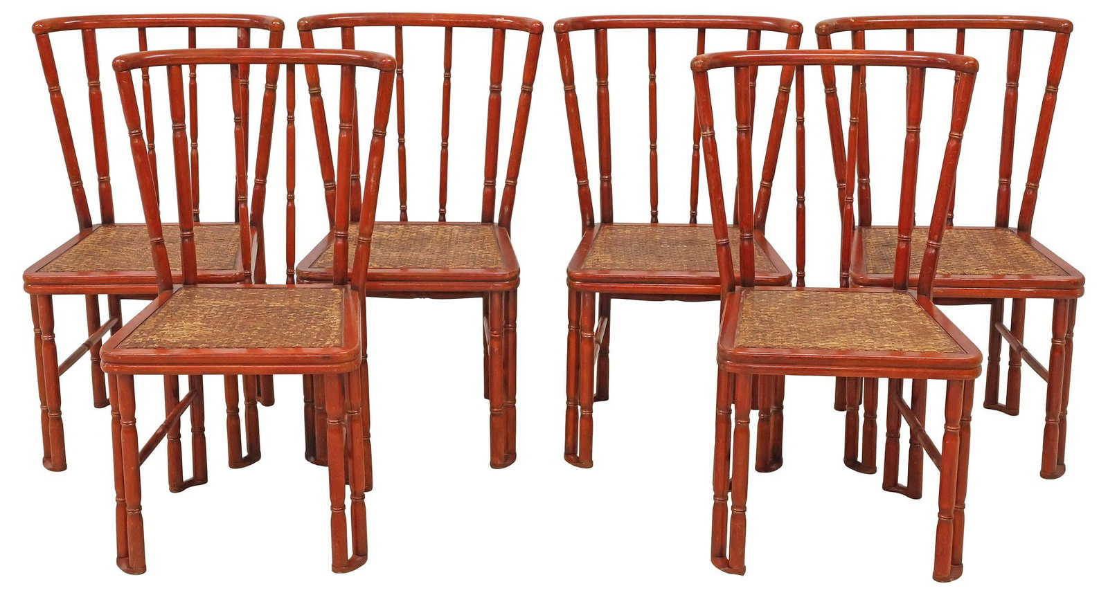 (6) ITALIAN GIORGETTI STYLE RED FAUX BAMBOO CANE-SEAT DINING CHAIRS (1 of 3)