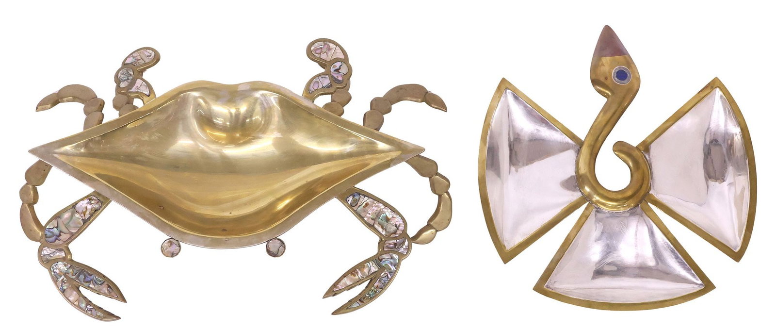 (2) LOS CASTILLO SHELL & STONE INLAID MIXED METAL ANIMAL-FORM TRAYS (1 of 7)