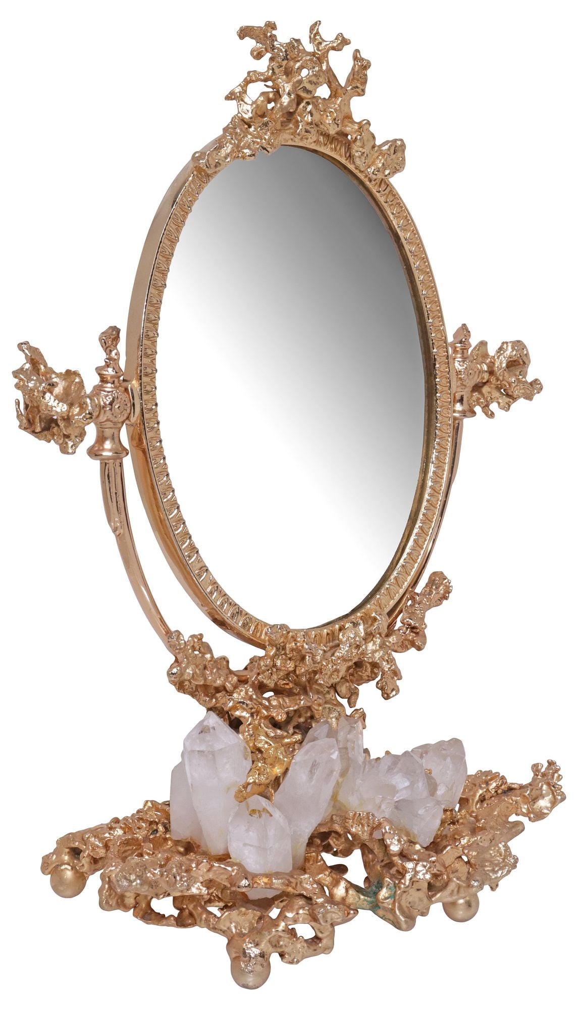 DESIGNER CLAUDE BOELTZ (B.1937) BRONZE DORE & ROCK CRYSTAL VANITY MIRROR (1 of 6)