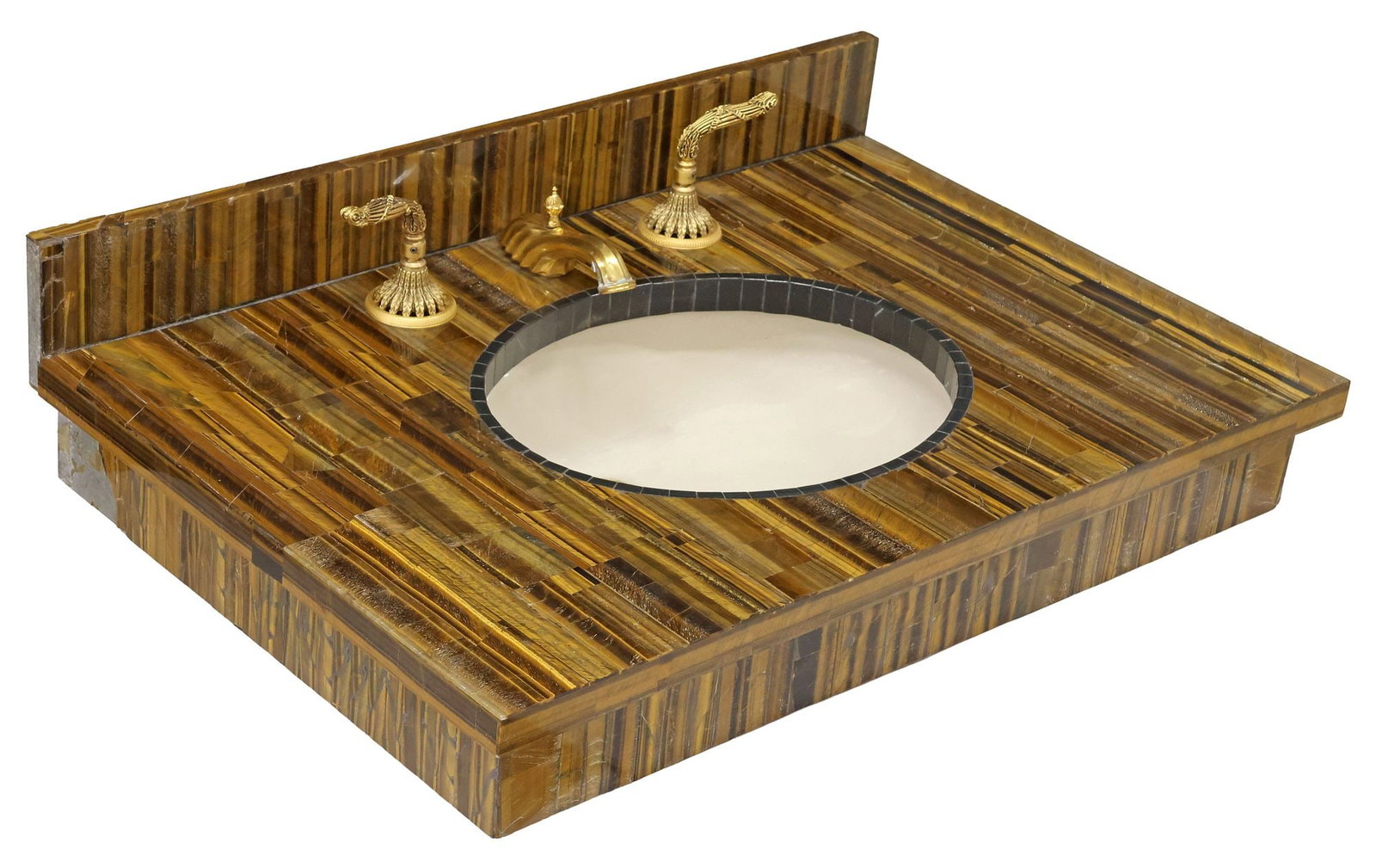 SHERLE WAGNER TIGER'S EYE 'MODERN CONSOLE' SINK WITH GILT-METAL FAUCET SET (1 of 11)