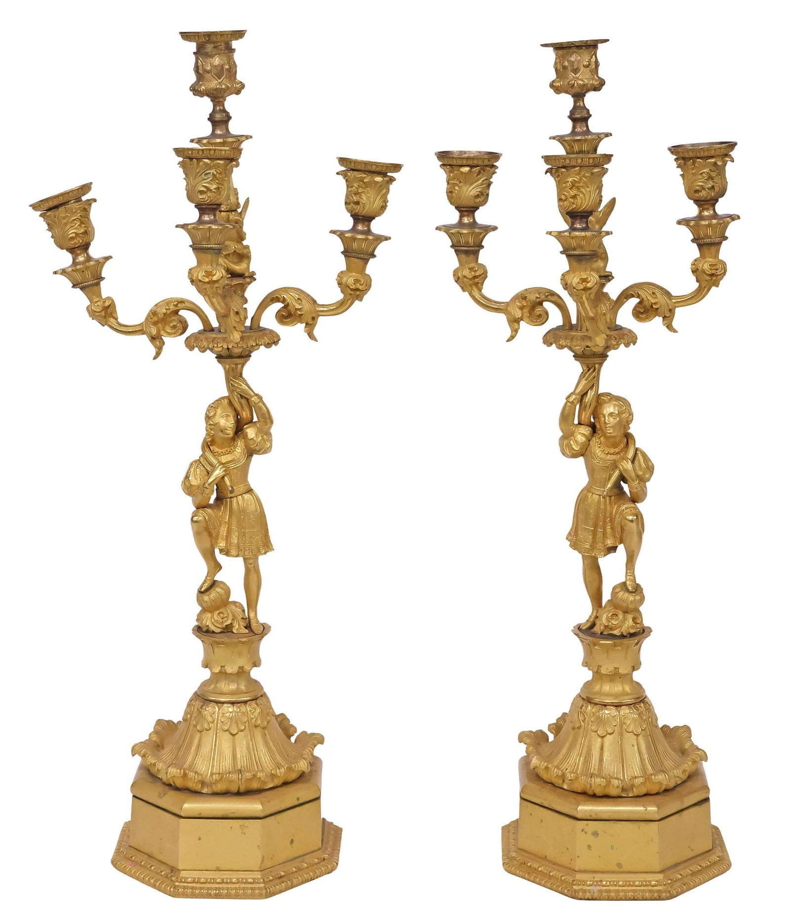 (2) FINE FRENCH NEOCLASSICAL STYLE FIGURAL ORMOLU 4-LIGHT CANDELABRA (1 of 6)
