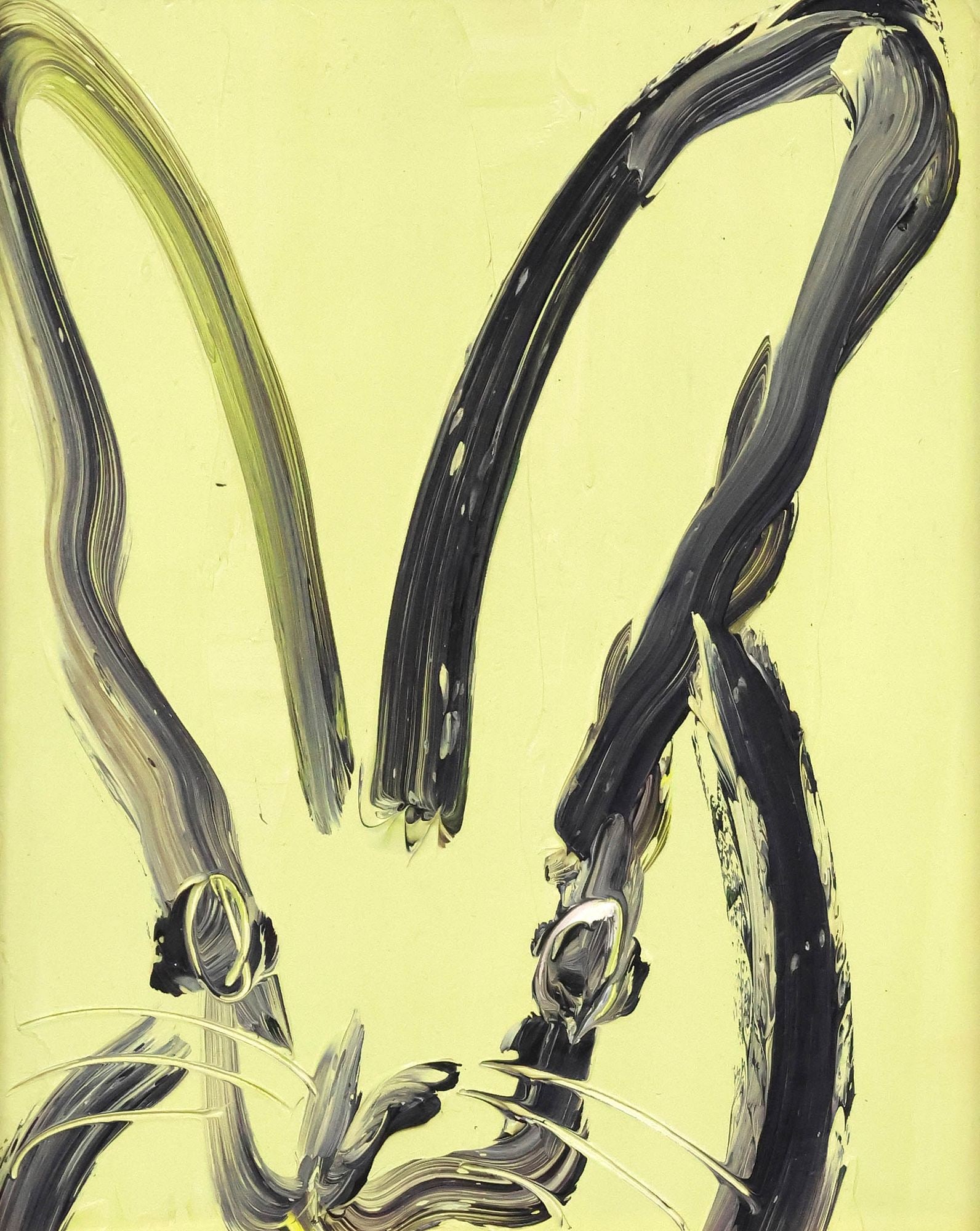 HUNT SLONEM (B.1951) OIL PAINTING ON PANEL, YELLOW RABBIT, 2020: Framed oil on panel painting, Yellow Rabbit, signed verso Hunt Slonem (American, b.1951), dated May 5 (Cinco de Mayo), 2020, retaining Lilac Gallery, New York label and stamp verso, sight: approx 9 3/