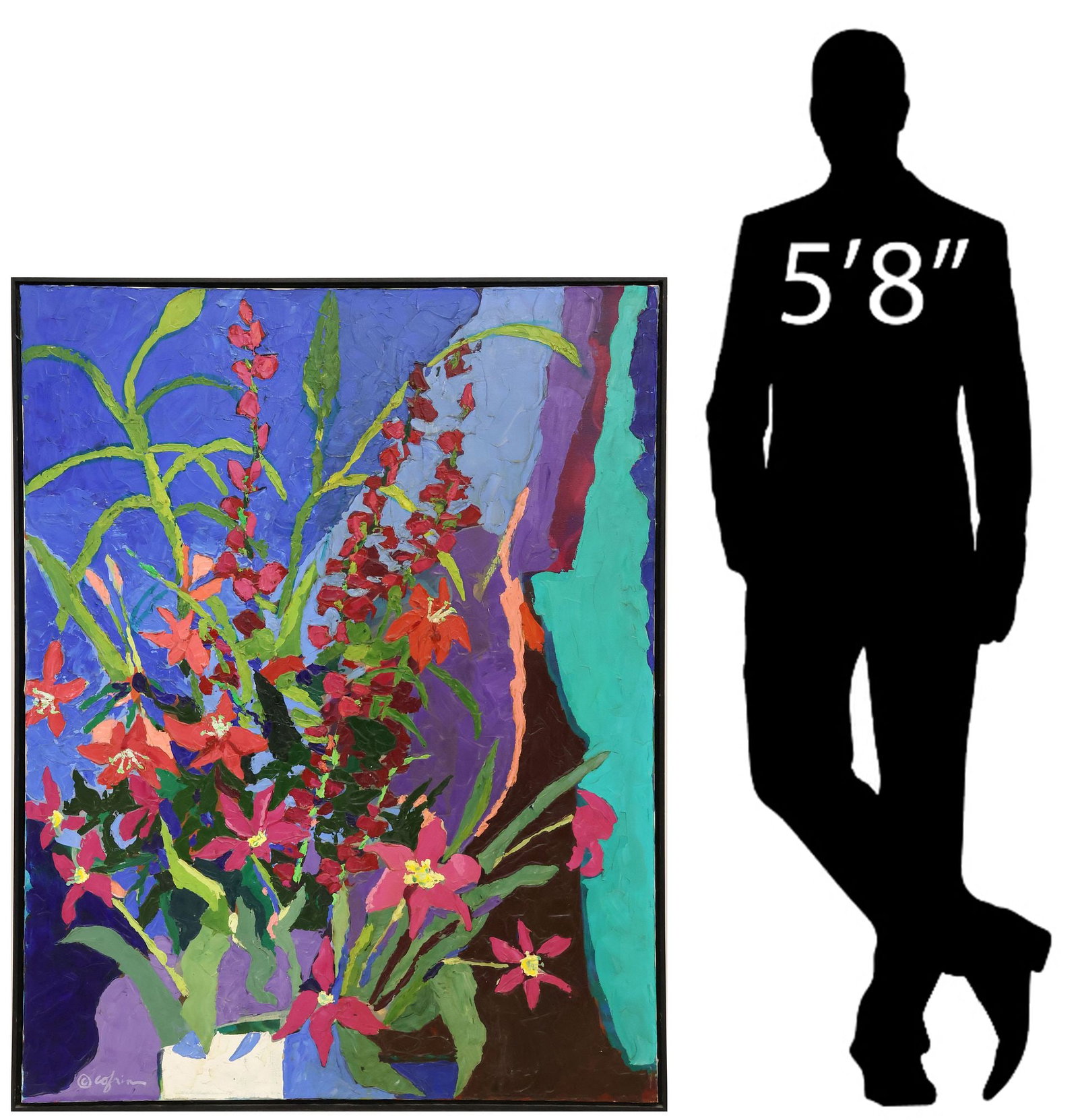 ANNE COFRIN BALDESCHWILER (TX, 20TH C.) OIL PAINTING, 'FLORAL FUN' 48" X 36" (1 of 5)