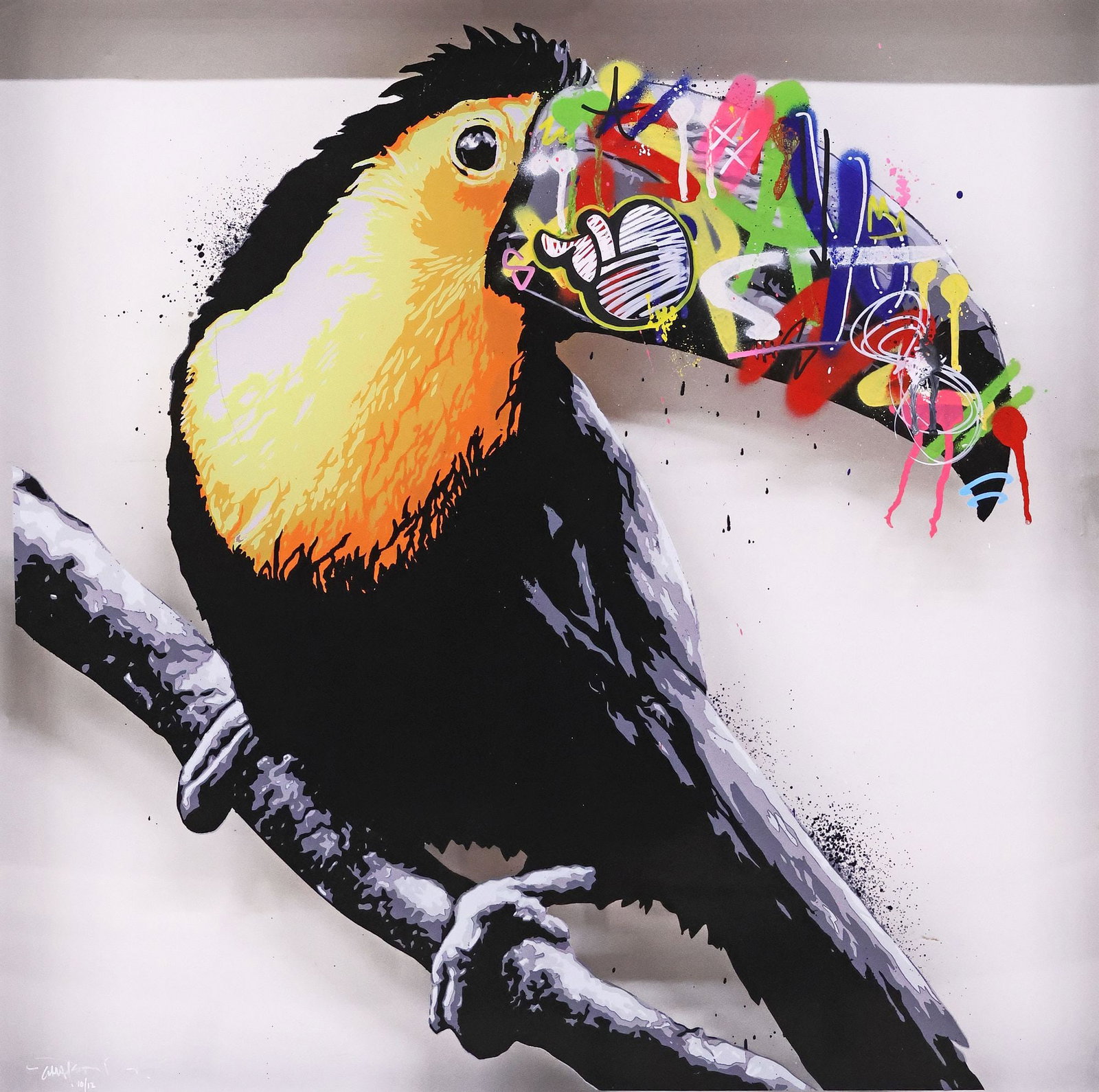 MARTIN WHATSON (B.1984) STREET ART PRINT ON PLEXIGLASS, GRAFFITI TOUCAN (1 of 4)