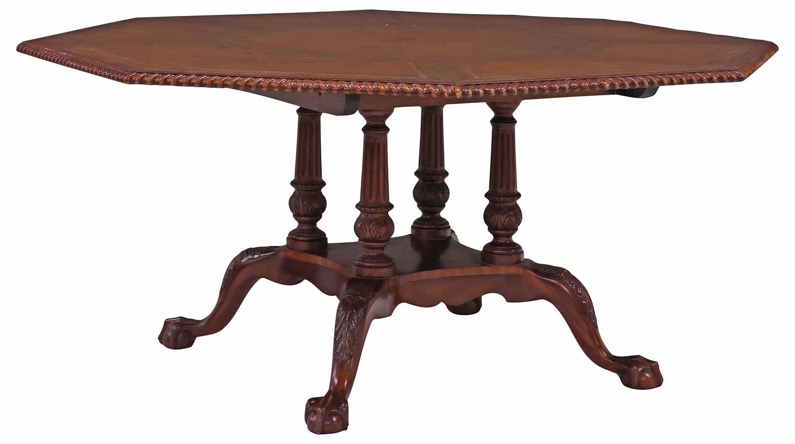LARGE REGENCY STYLE LEATHER-TOP OCTAGONAL PEDESTAL CENTER TABLE (1 of 6)